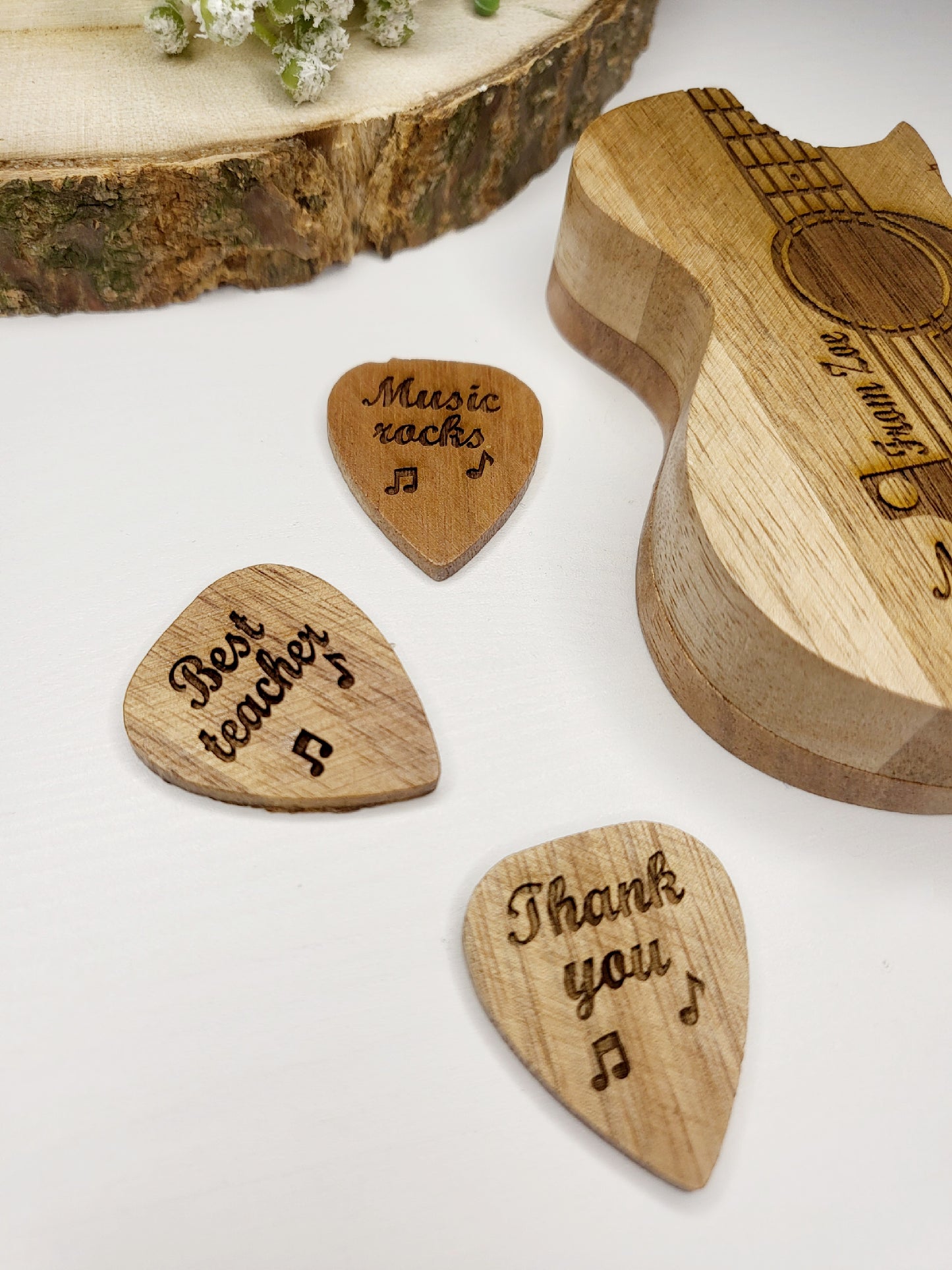 Personalised Guitar Box with 3 Wooden Picks