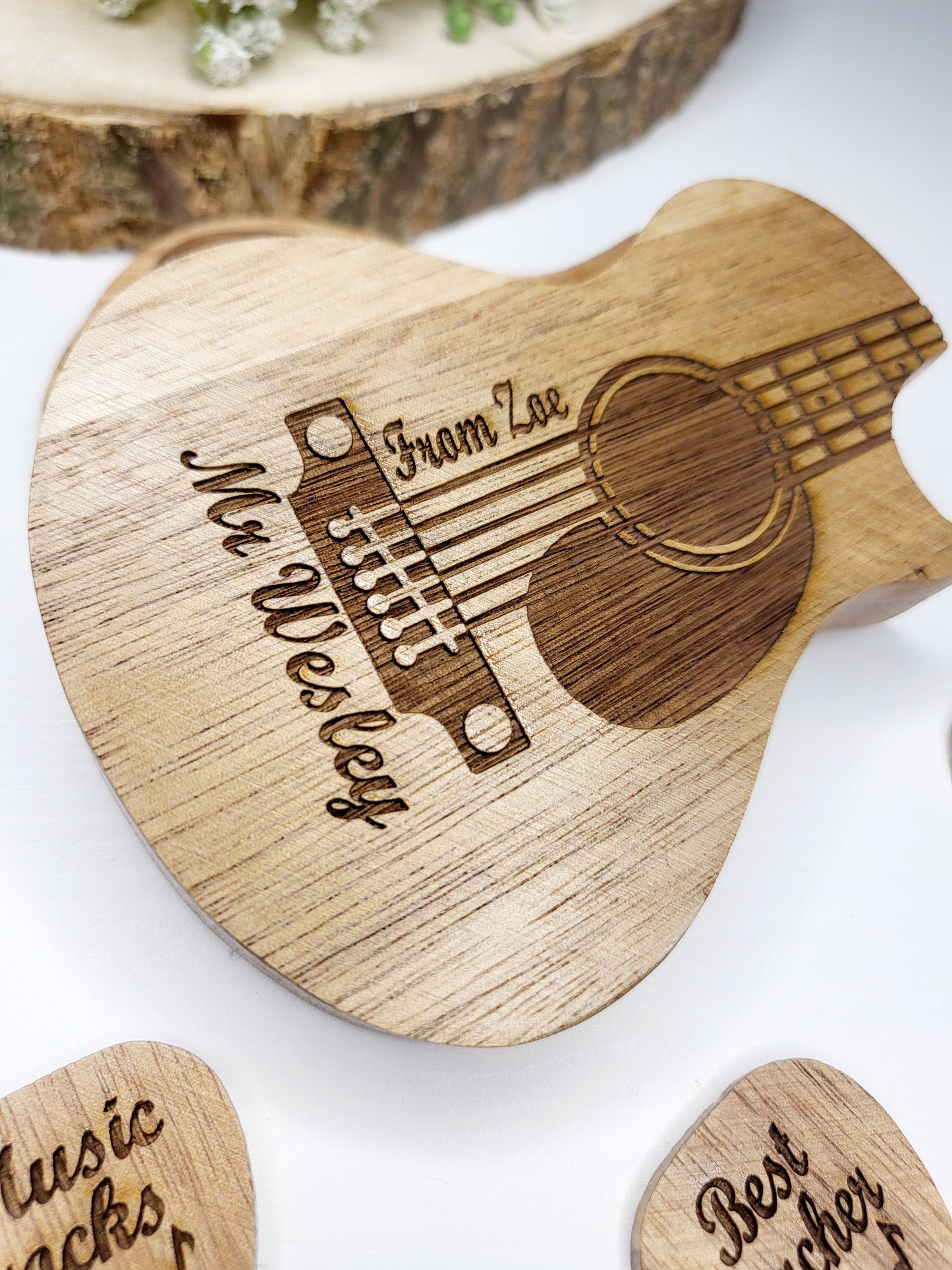 Personalised Guitar Box with 3 Wooden Picks