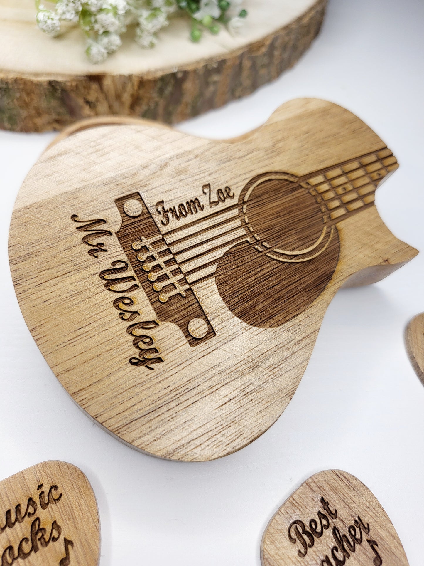 Personalised Guitar Box with 3 Wooden Picks