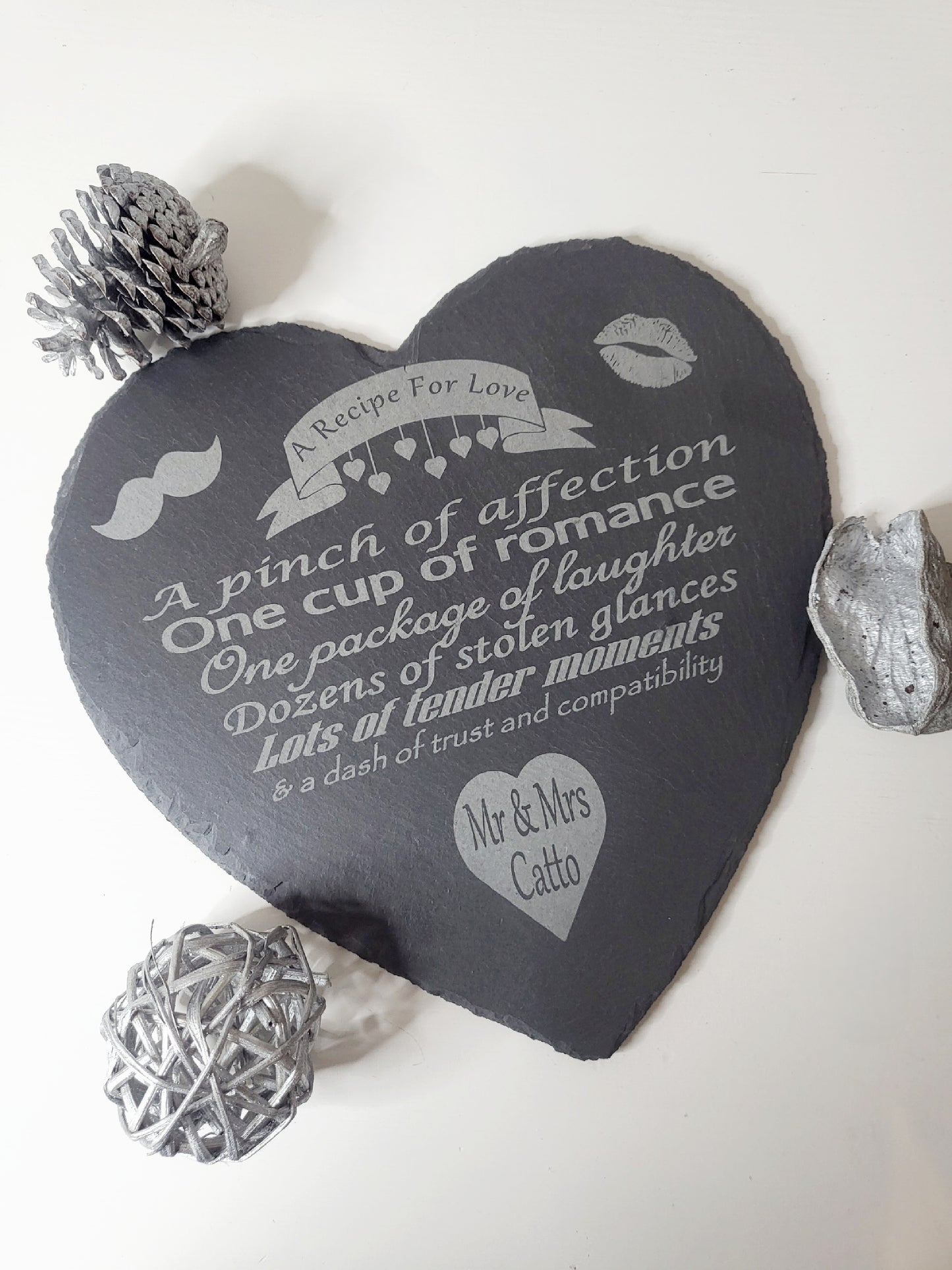 Personalised Lovers Heart Slate Cheese Board