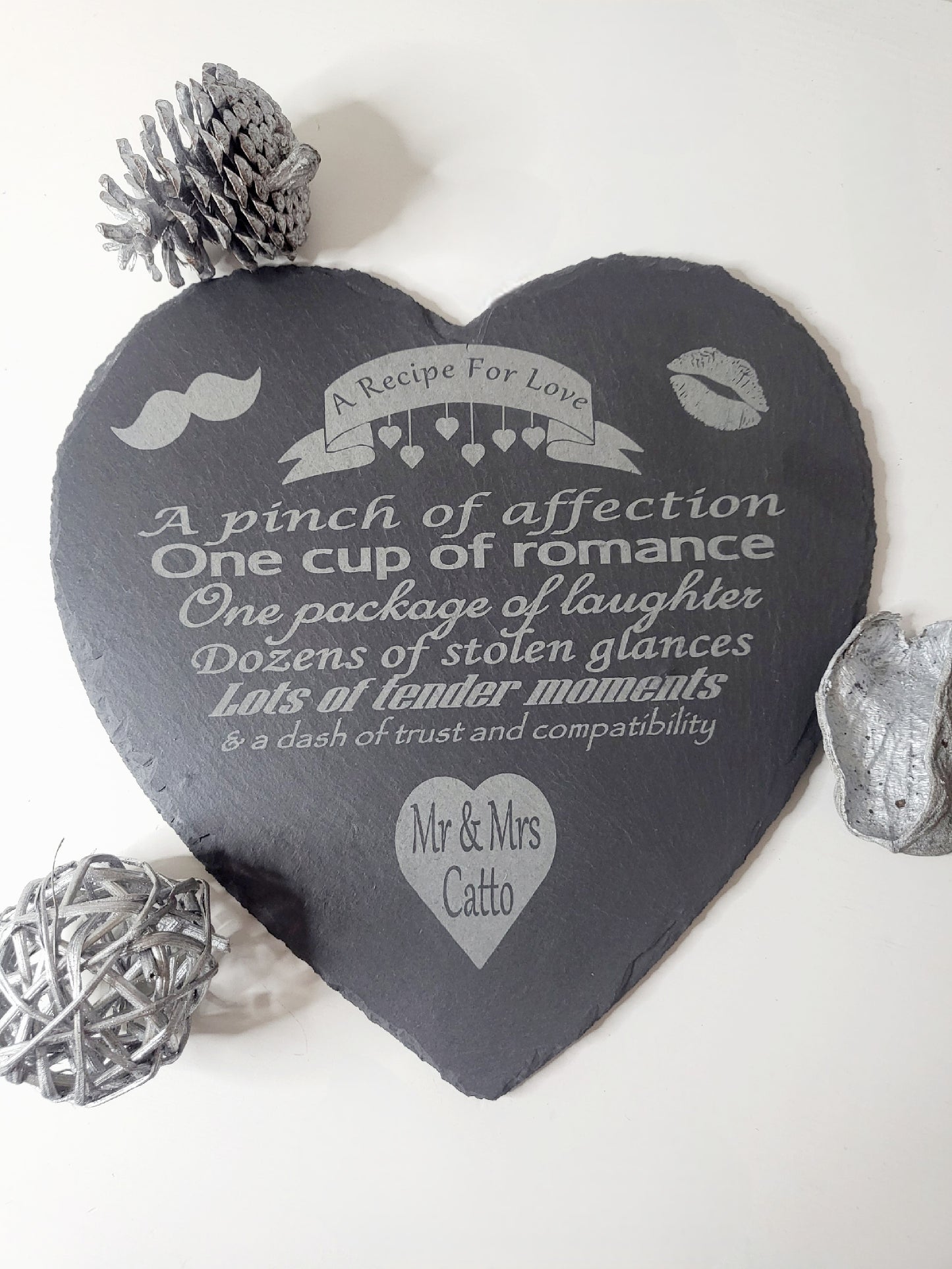 Personalised Lovers Heart Slate Cheese Board