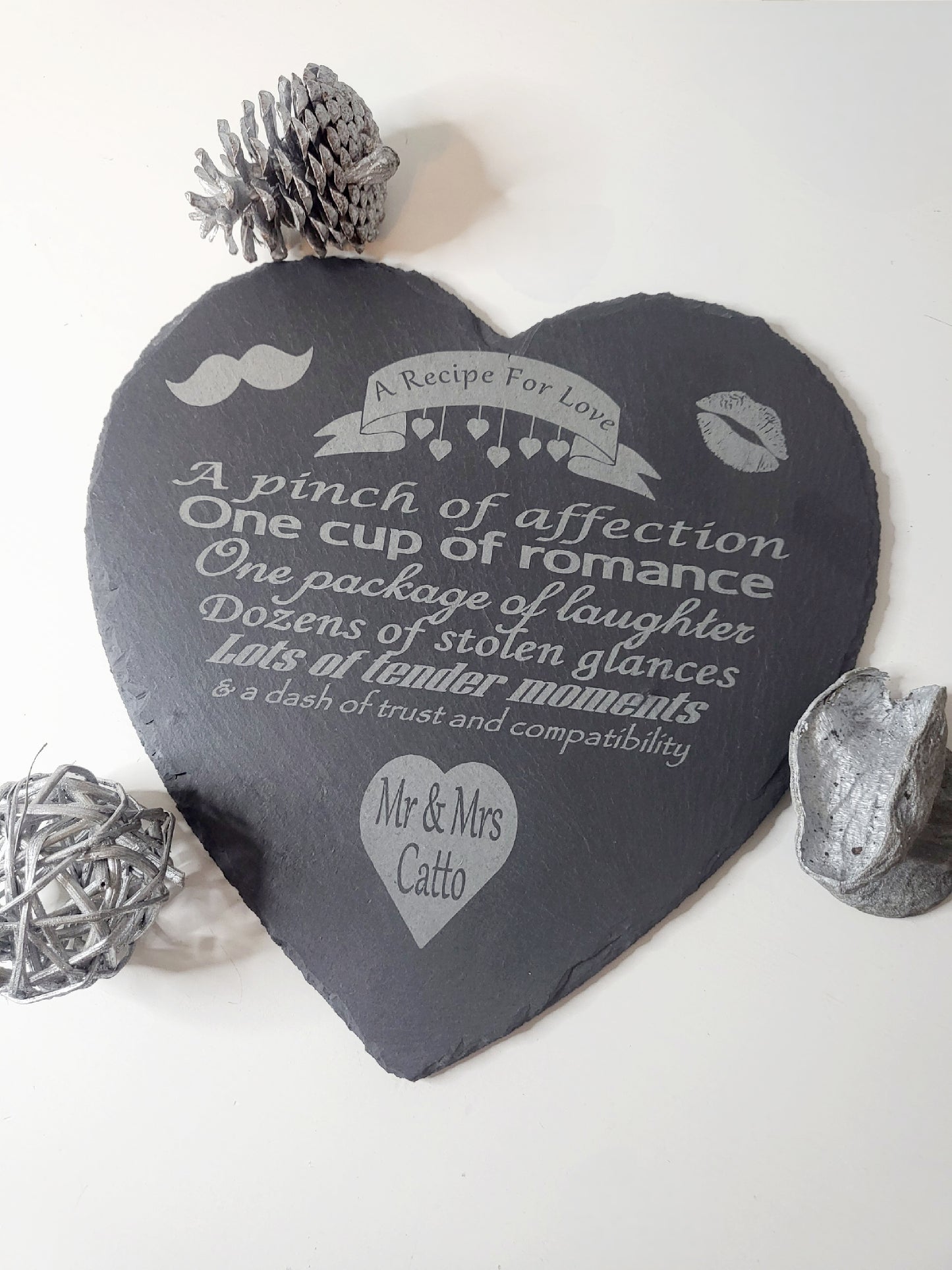 Personalised Lovers Heart Slate Cheese Board