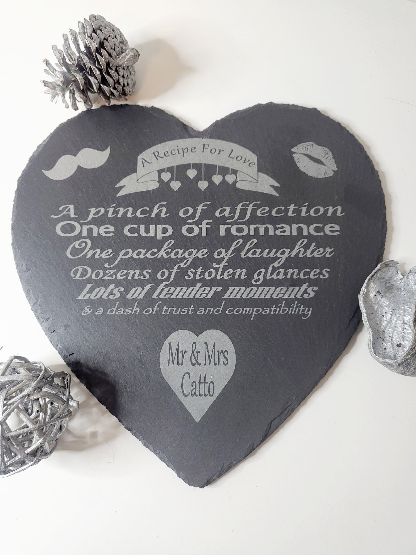 Personalised Lovers Heart Slate Cheese Board