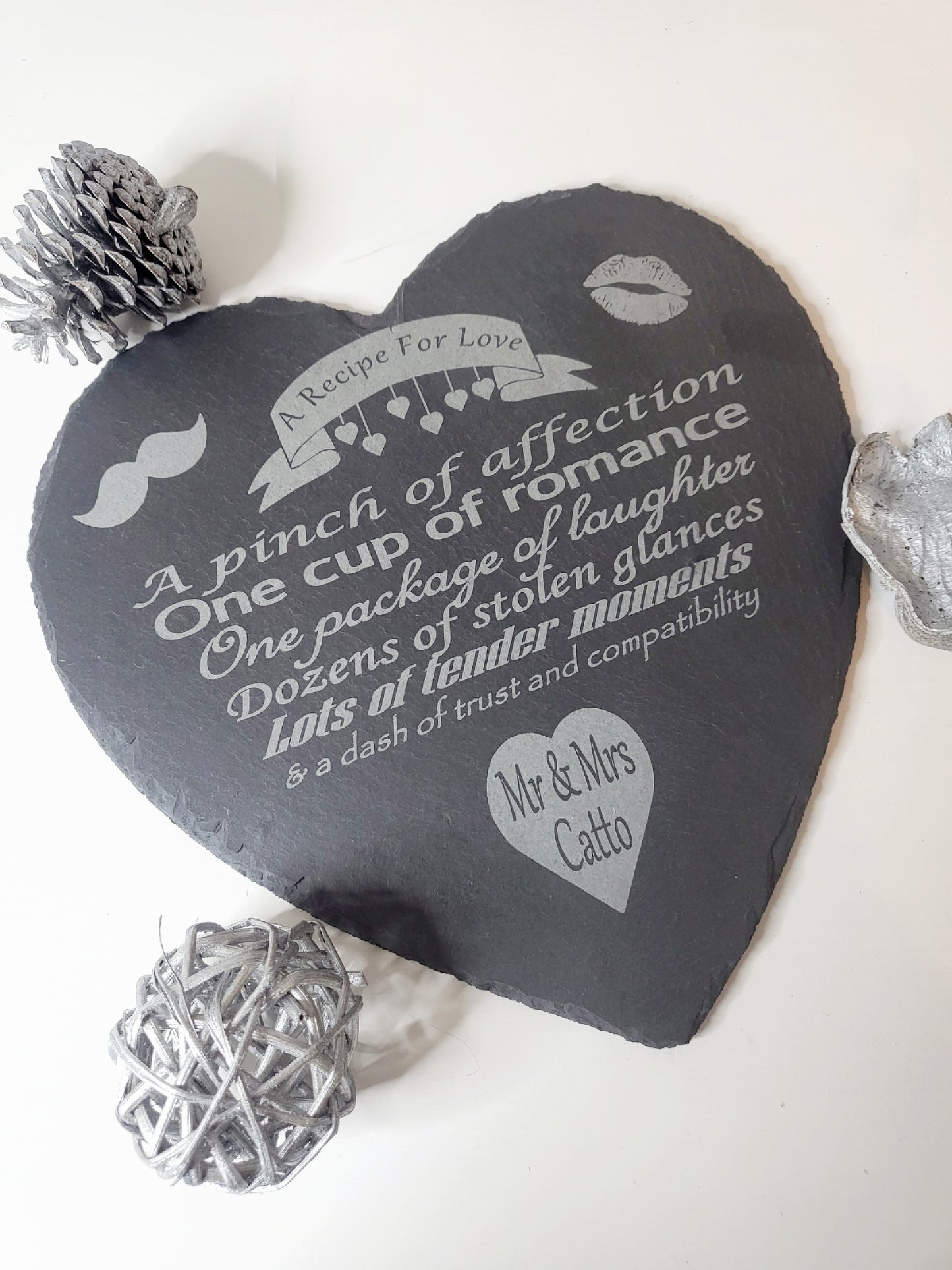 Personalised Lovers Heart Slate Cheese Board