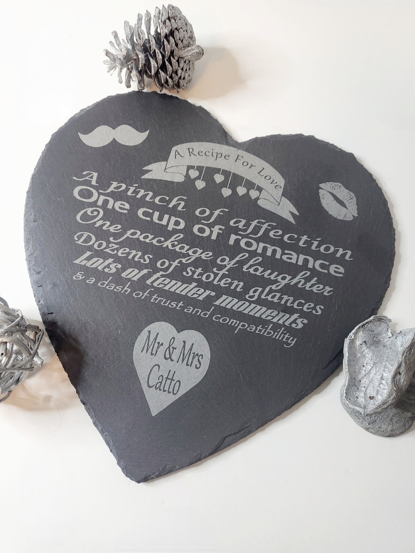 Personalised Lovers Heart Slate Cheese Board