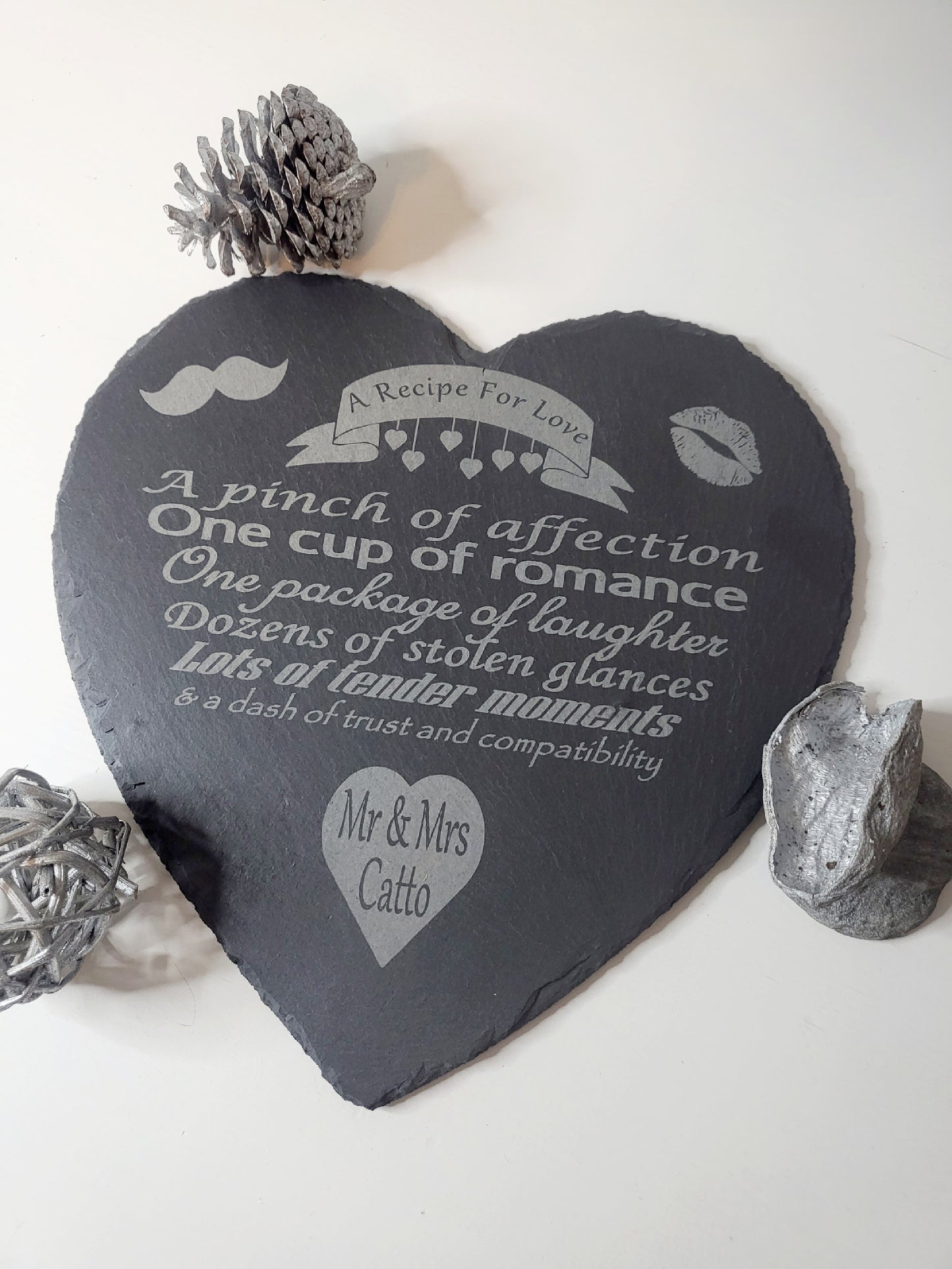 Personalised Lovers Heart Slate Cheese Board