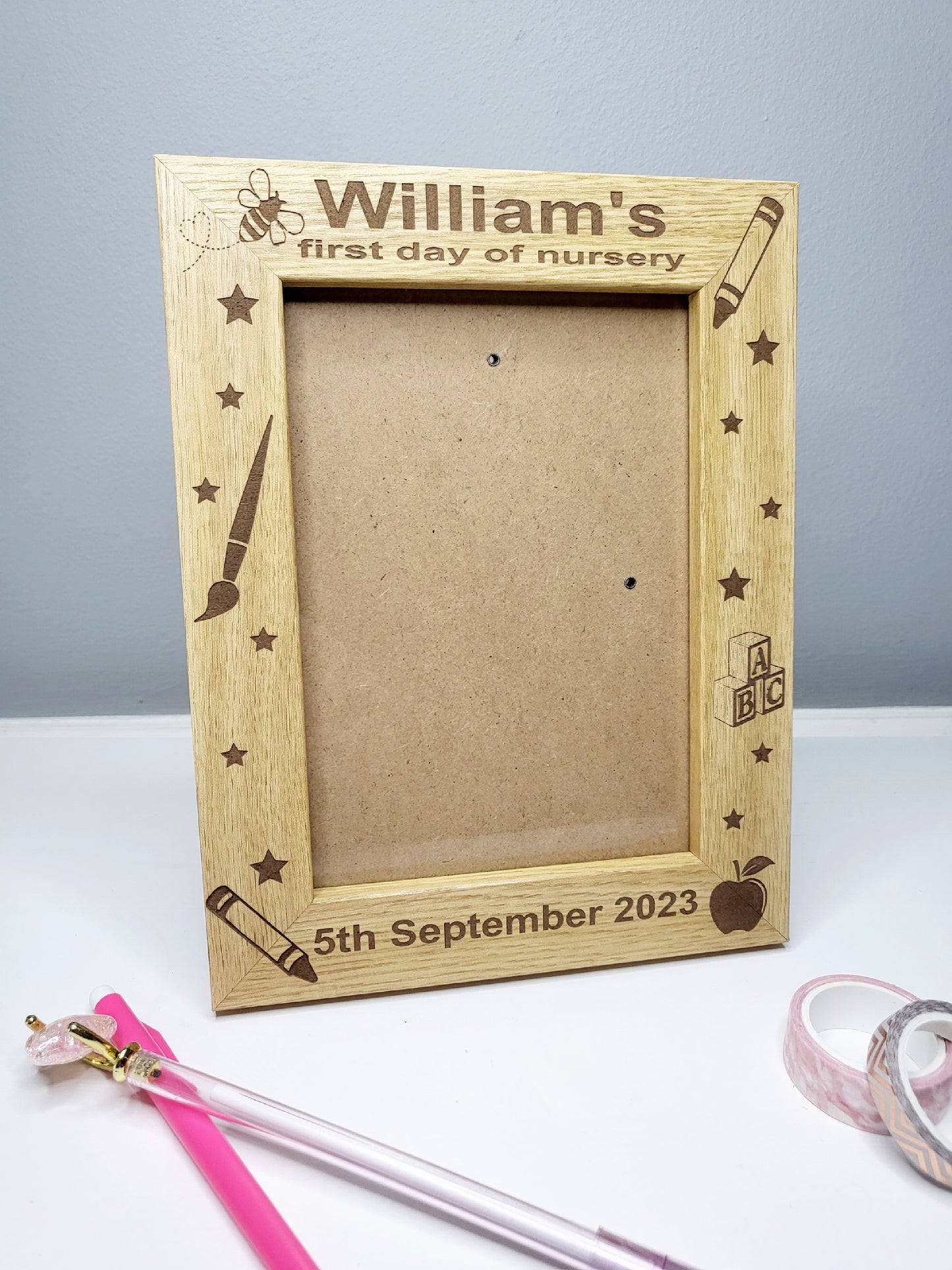 Personalised Oak Effect 7 x 5 Photo Frame - First Day of School