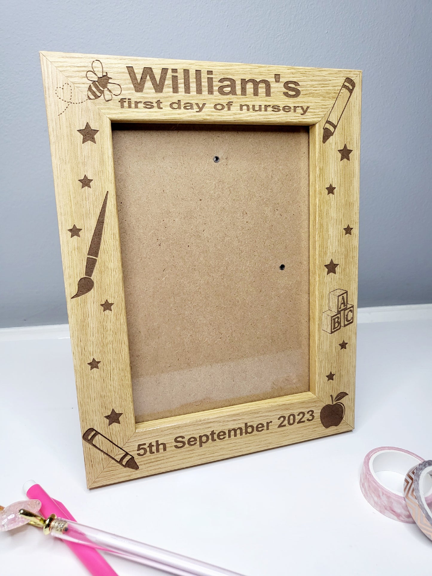 Personalised Oak Effect 7 x 5 Photo Frame - First Day of School