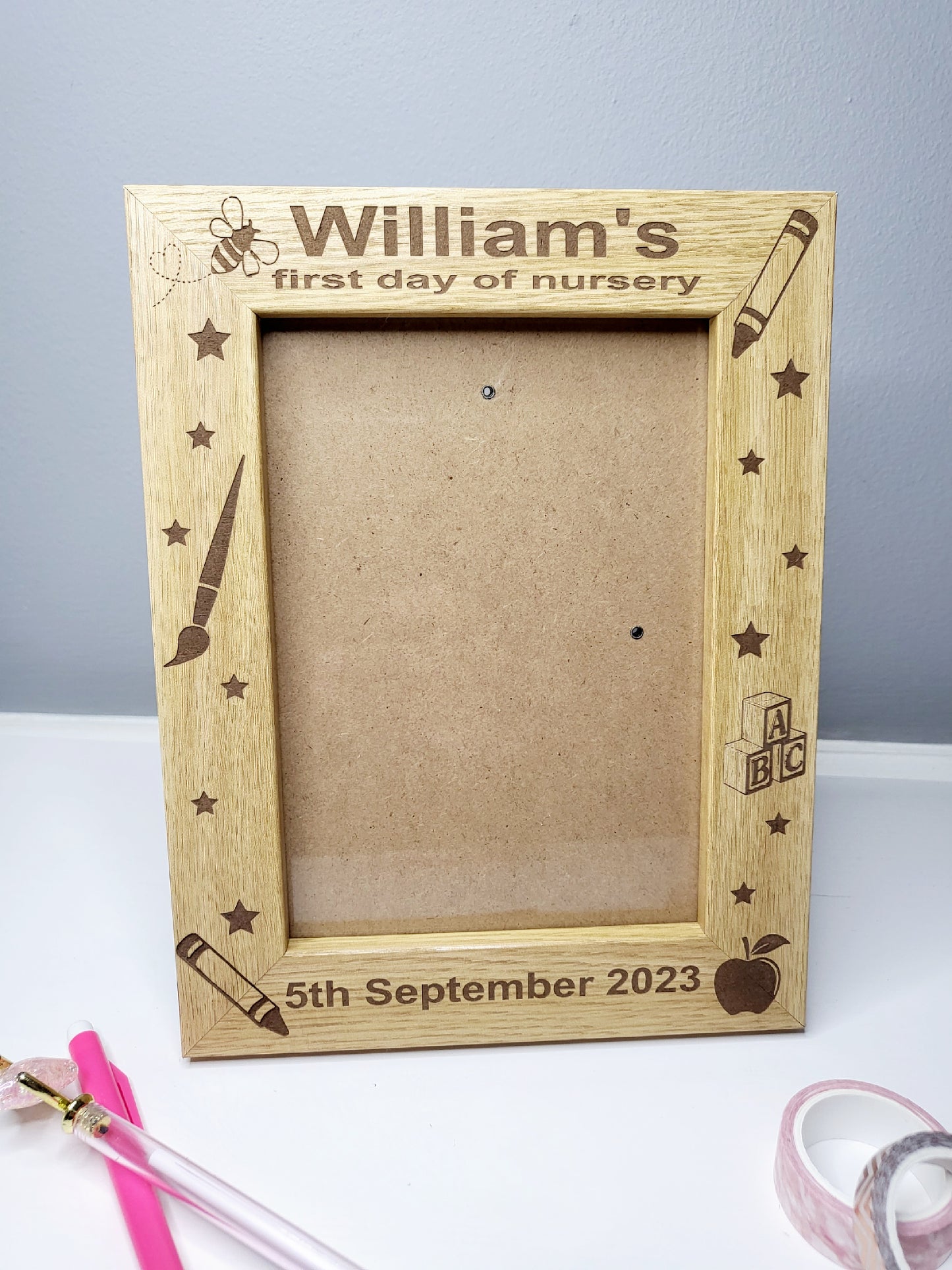 Personalised Oak Effect 7 x 5 Photo Frame - First Day of School