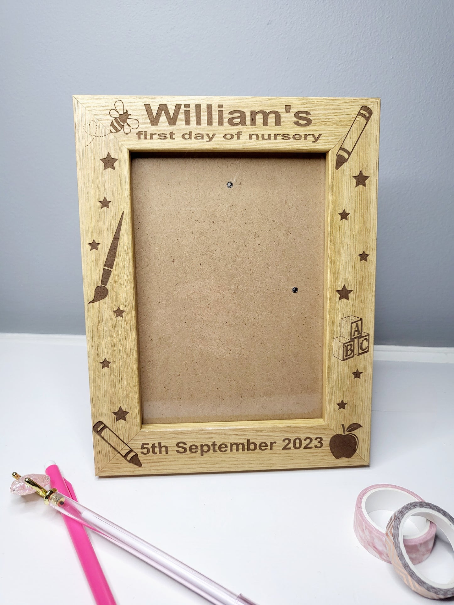 Personalised Oak Effect 7 x 5 Photo Frame - First Day of School