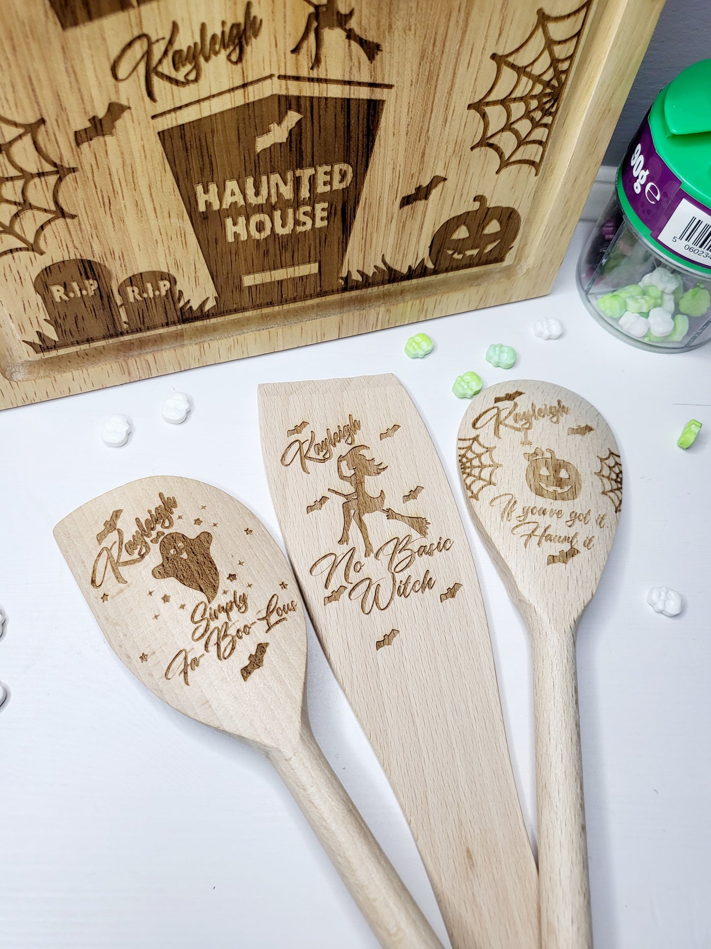 Personalised Halloween Baking Utensils, Set of 3