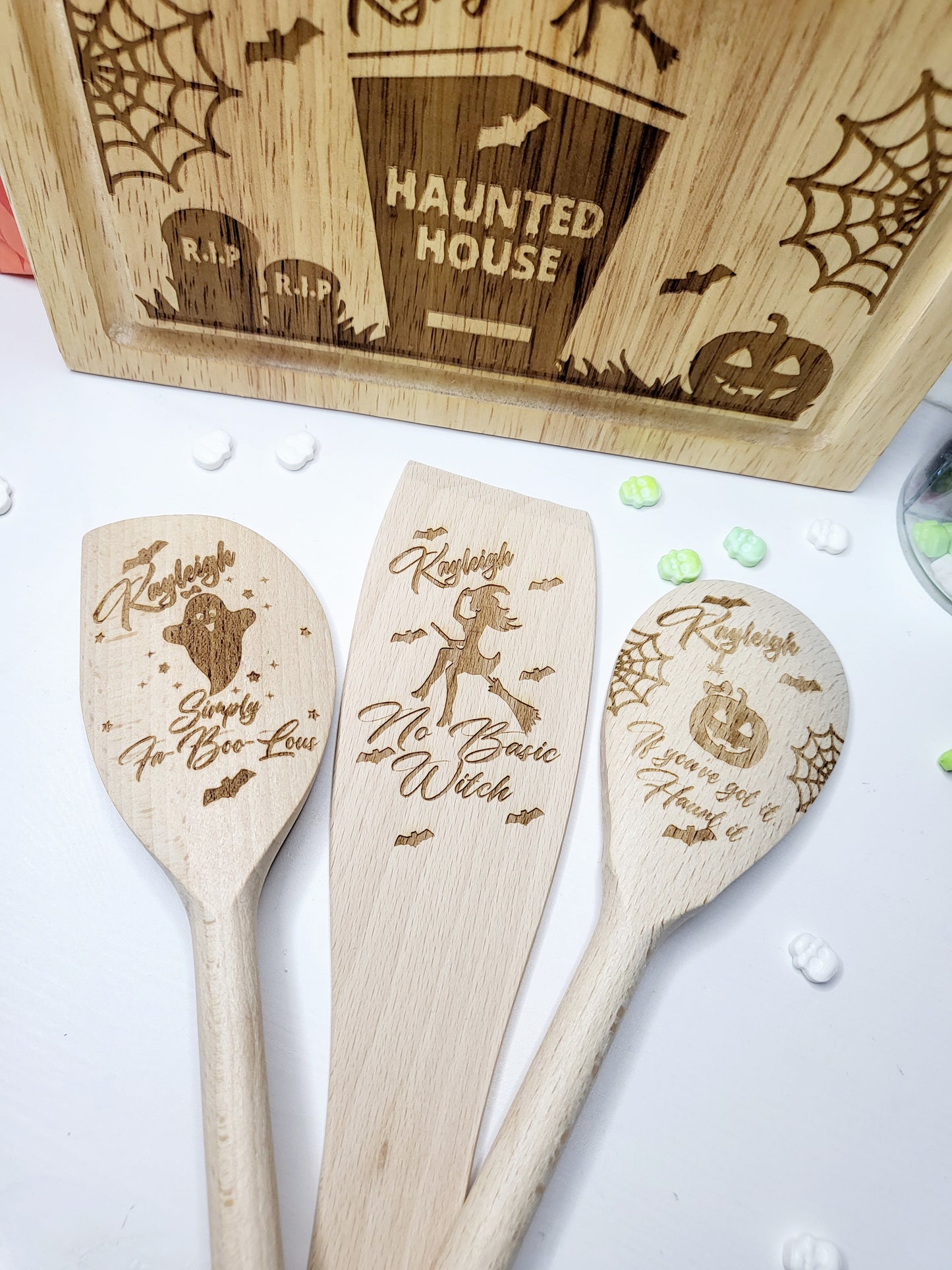 Personalised Halloween Baking Utensils, Set of 3