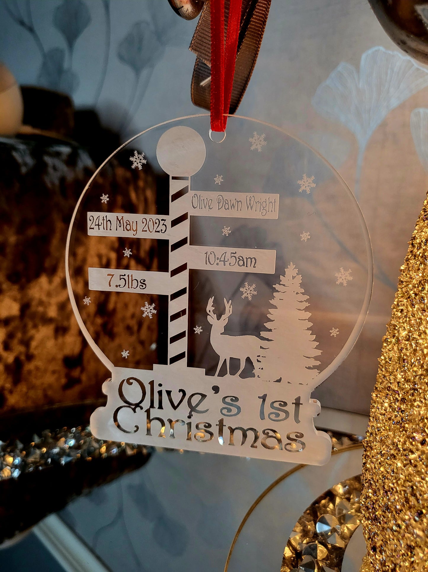 Personalised Baby's 1st Christmas Snowglobe Tree Decoration