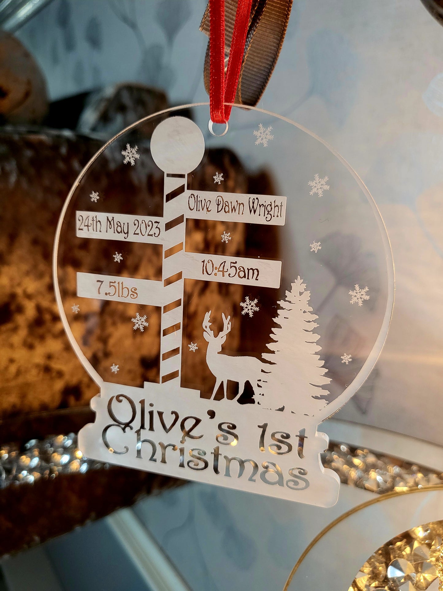 Personalised Baby's 1st Christmas Snowglobe Tree Decoration