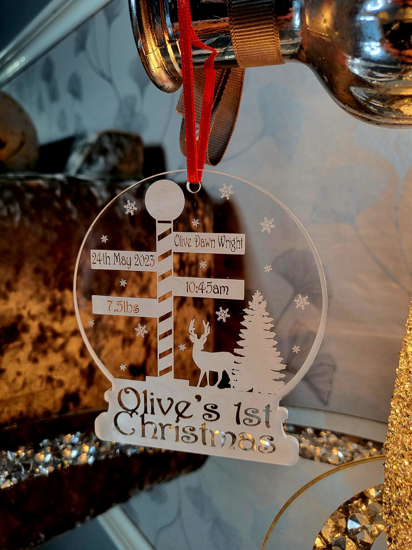 Personalised Baby's 1st Christmas Snowglobe Tree Decoration