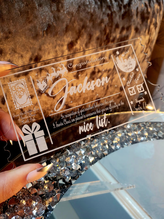 Personalised Nice List Acrylic Ticket