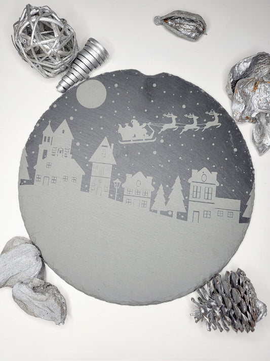 Personalised Christmas Scene Slate Cheeseboard