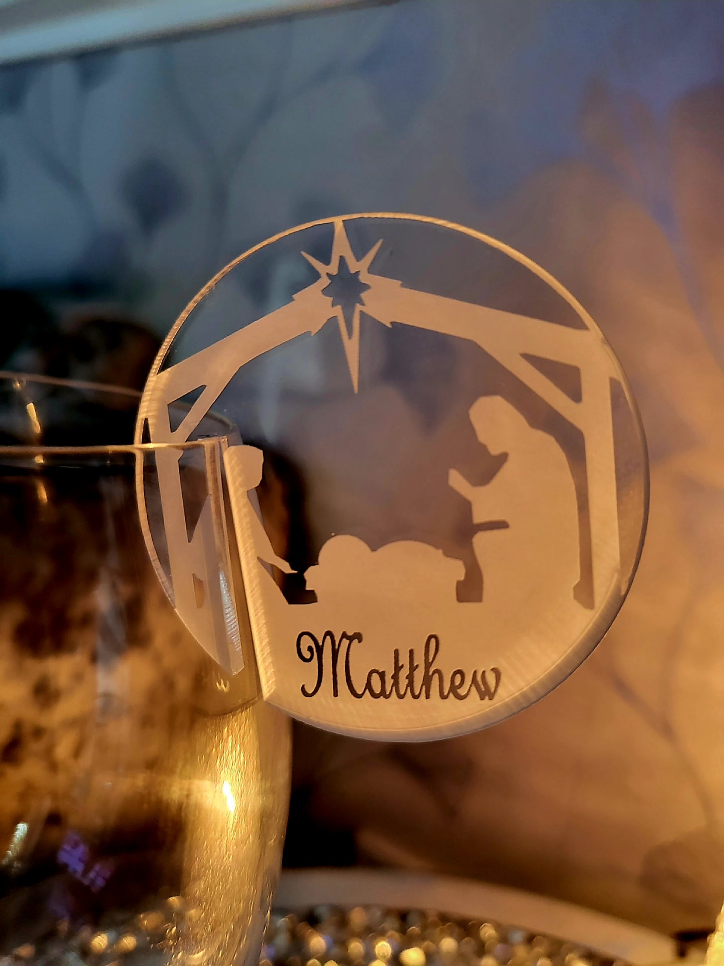 Personalised Christmas Glass Charm - Nativity