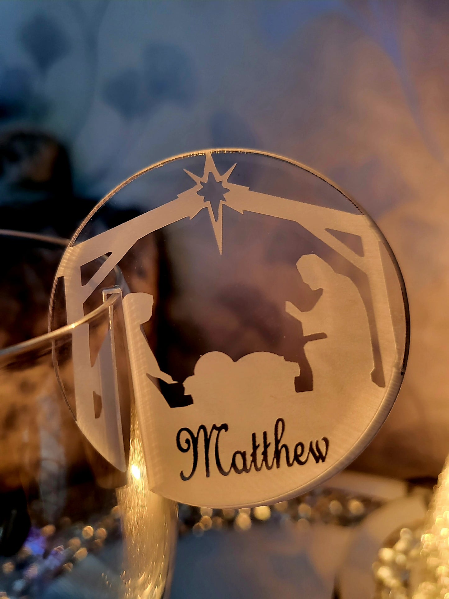 Personalised Christmas Glass Charm - Nativity