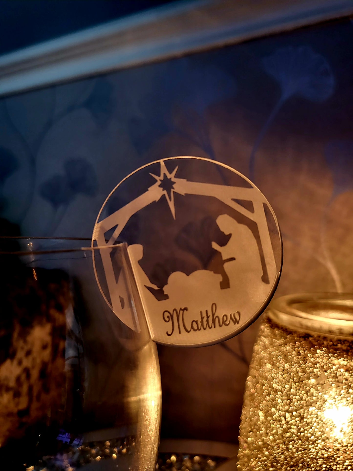 Personalised Christmas Glass Charm - Nativity