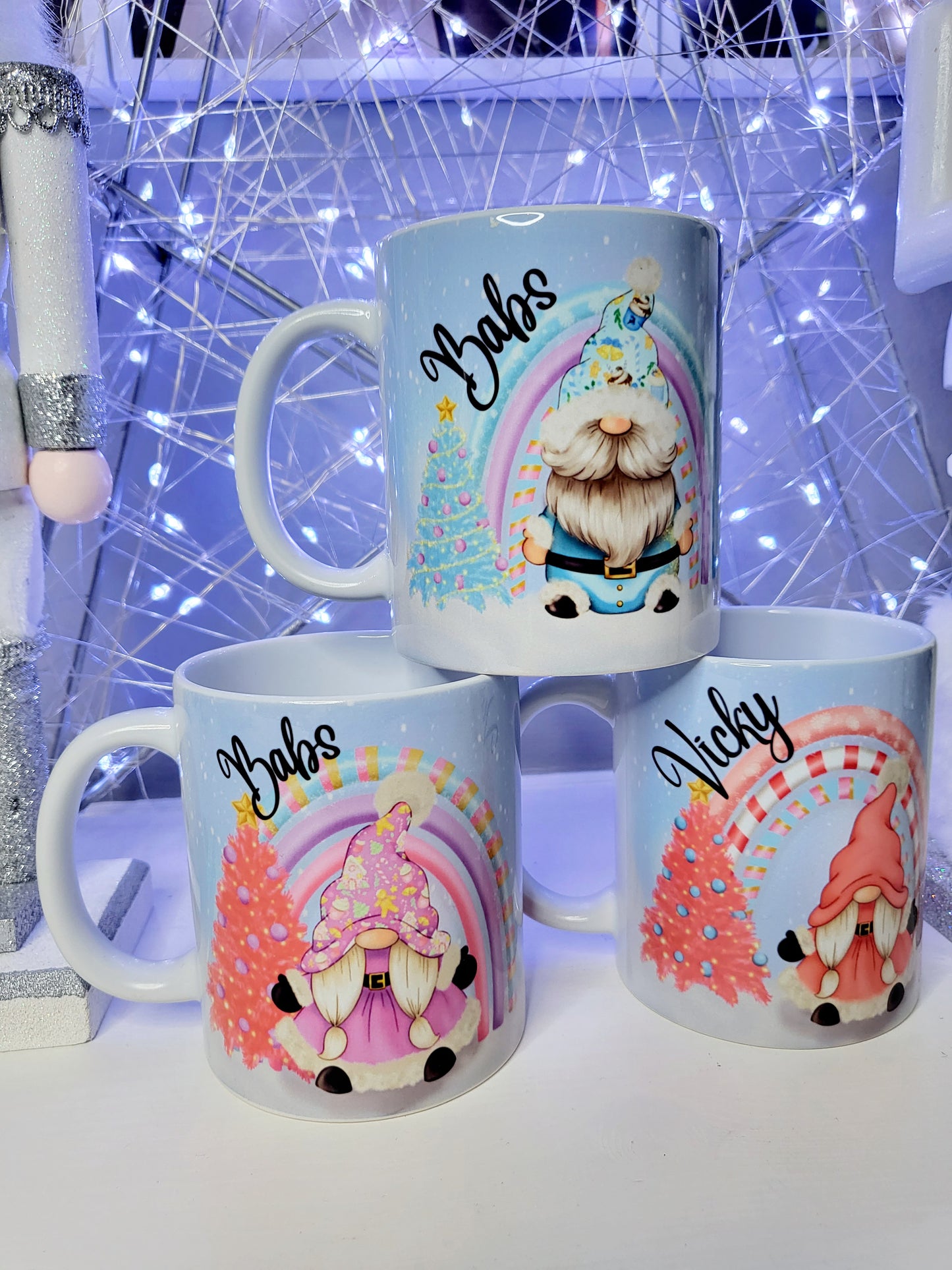 Personalised Christmas Gonk Mug - Blue, Pink or Purple