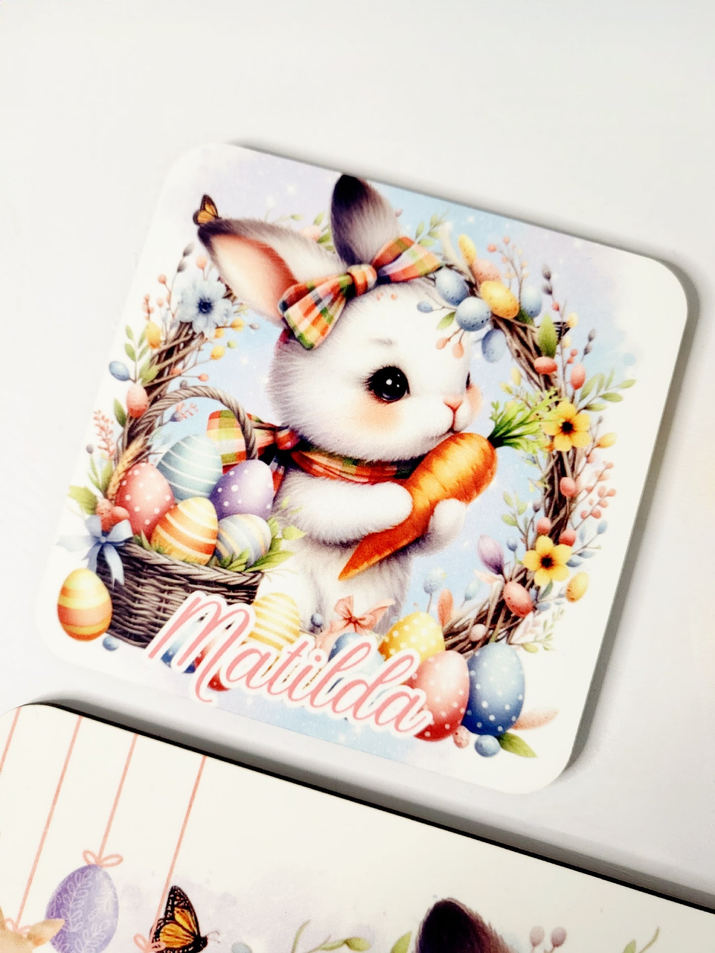 Personalised Easter Placemat & Coaster Set - Boy or Girl Bunny