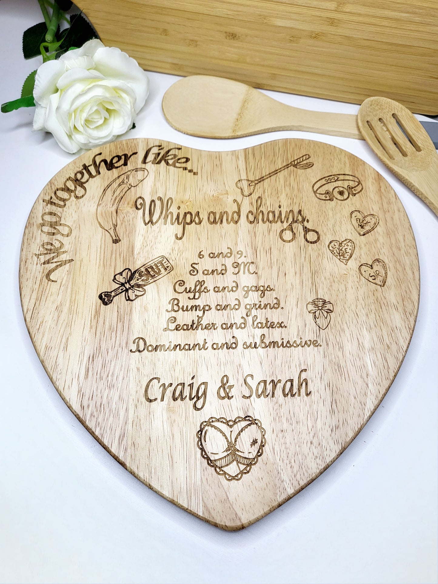 Personalised Sexy Heart Chopping Board, We Go Together Like