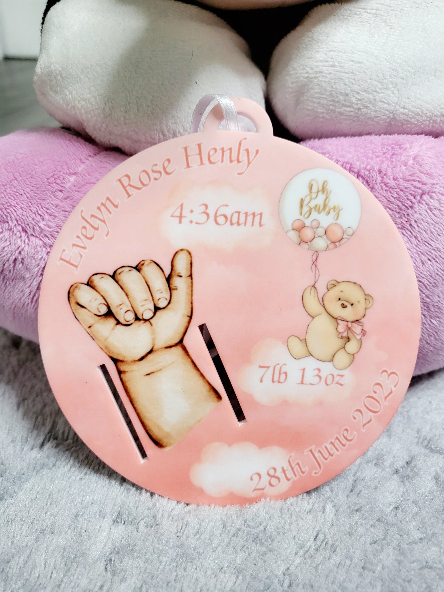 Personalised Baby's Hospital Tag Keepsake - Pink, Blue or Yellow