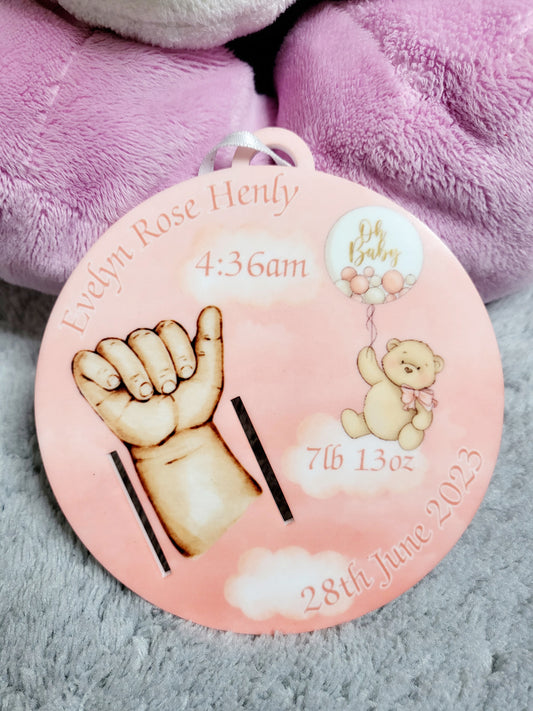 Personalised Baby's Hospital Tag Keepsake - Pink, Blue or Yellow