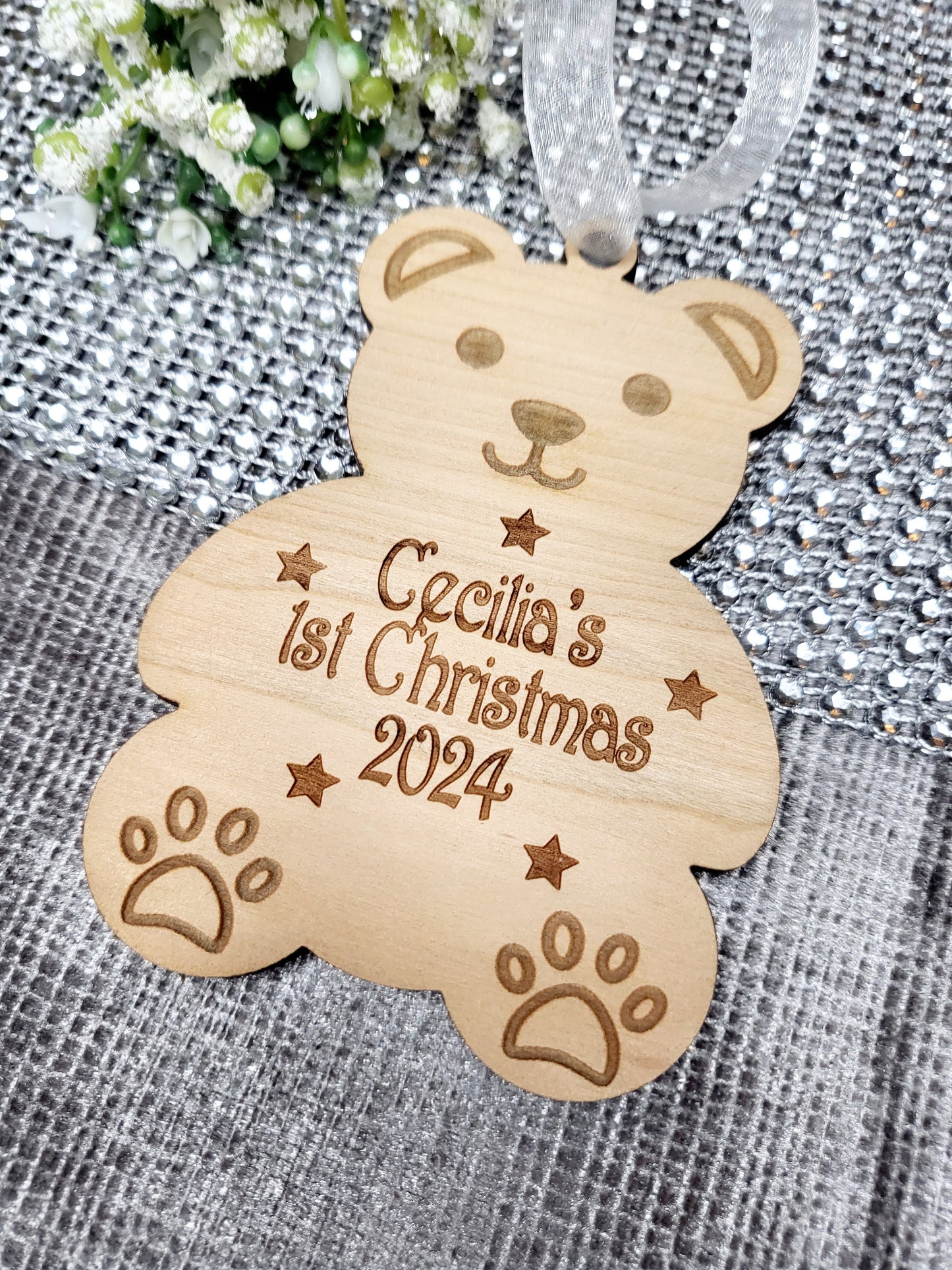 Personalised Baby's 1st Christmas Teddy Bear Decoration