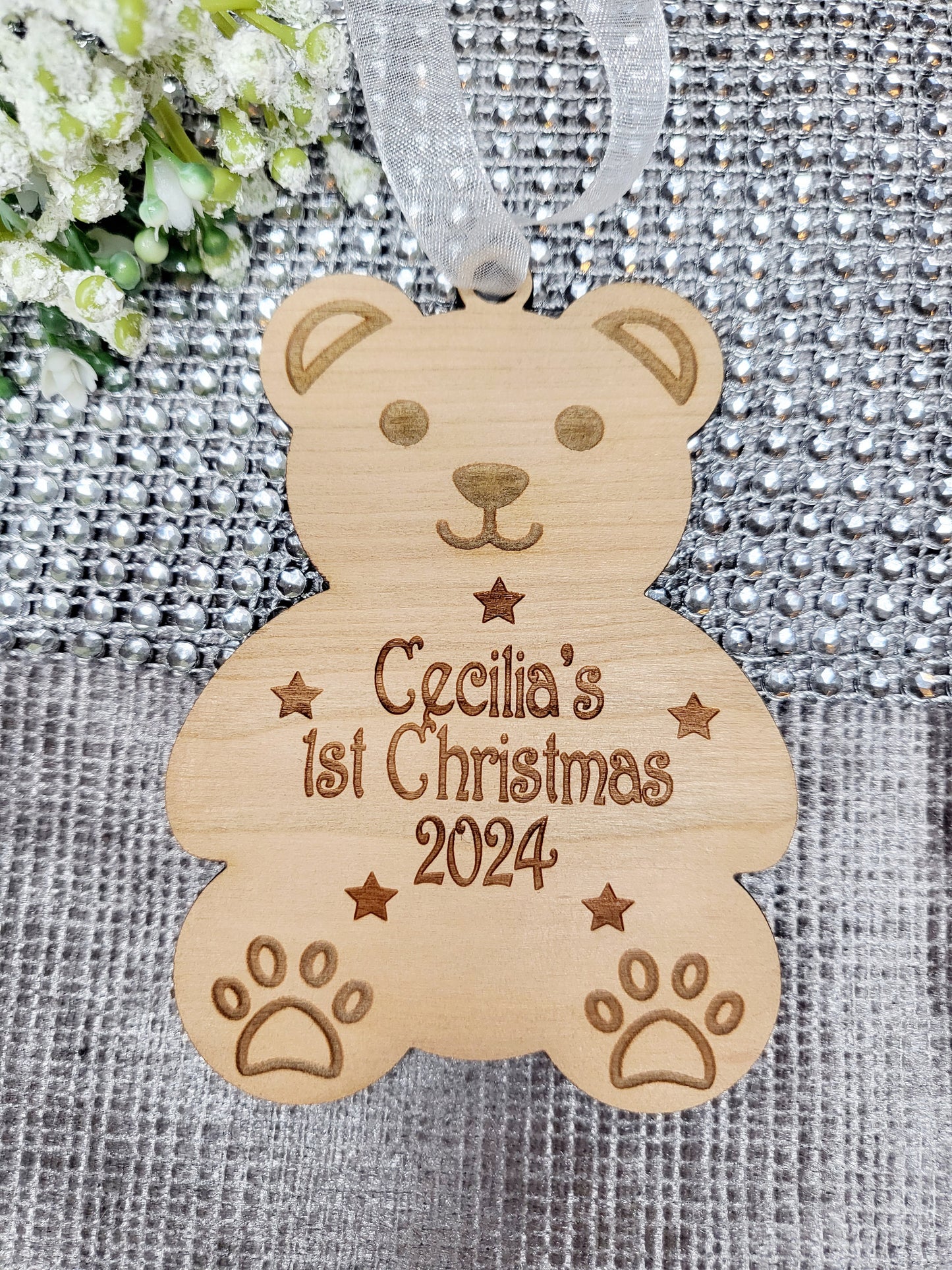 Personalised Baby's 1st Christmas Teddy Bear Decoration