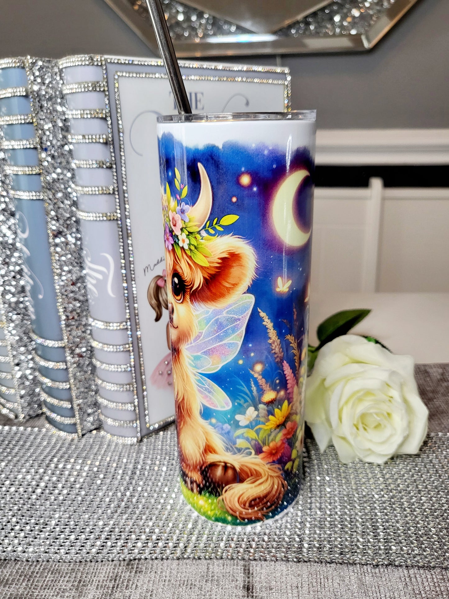 Highland Cow Moonlit 20oz Skinny Tumbler with Straw