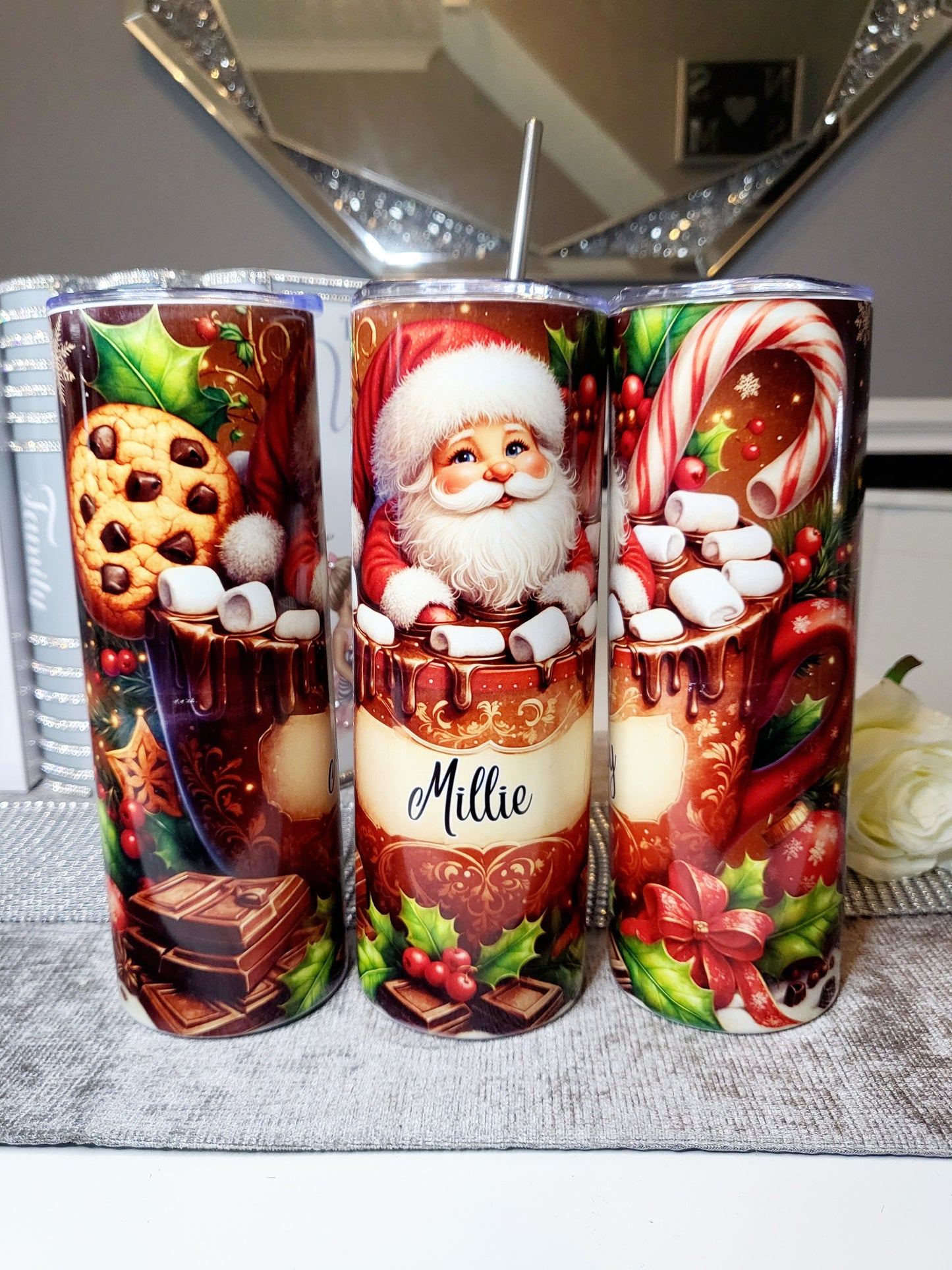 Personalised Santa 20oz Skinny Tumbler with Straw