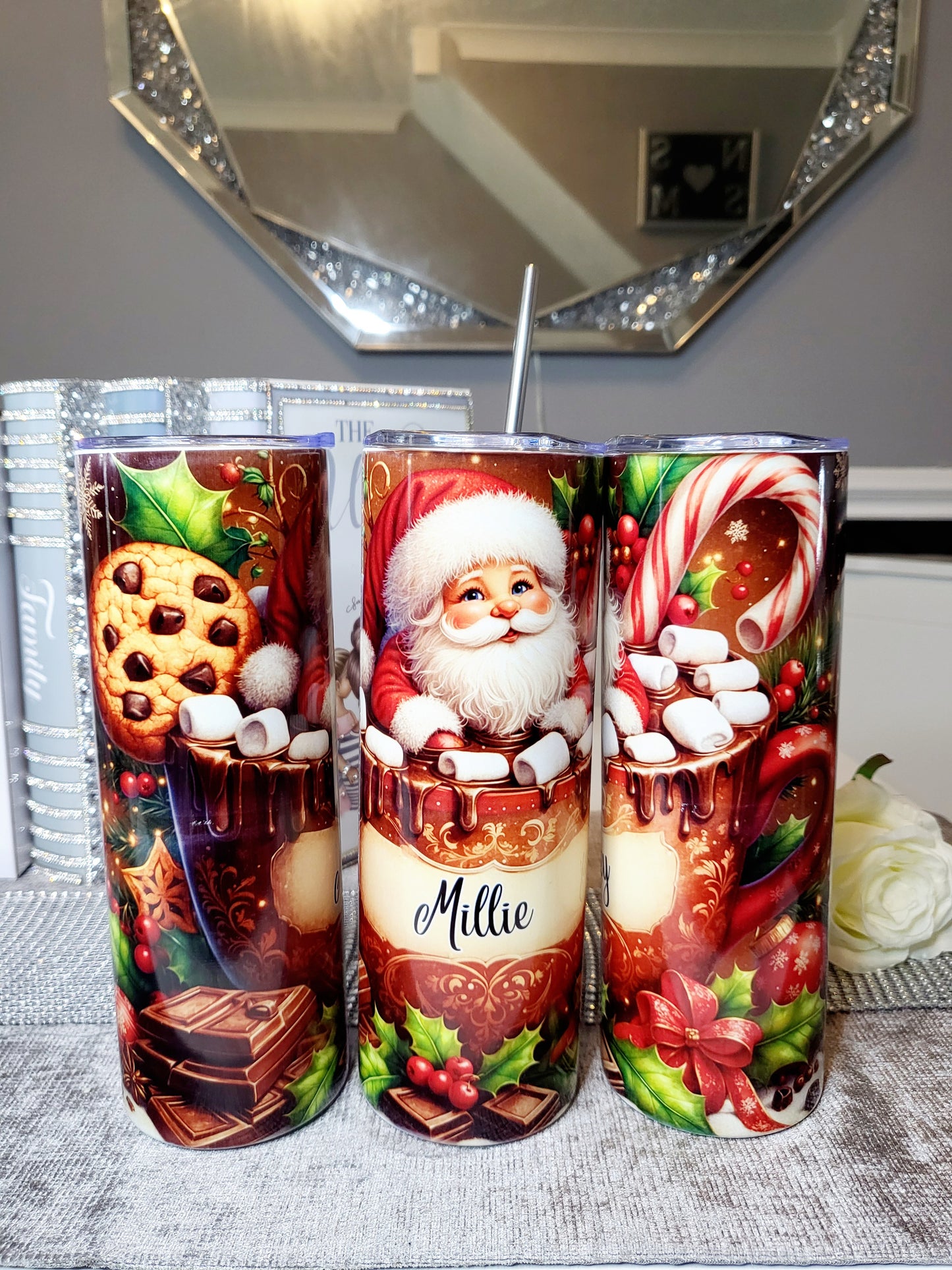 Personalised Santa 20oz Skinny Tumbler with Straw