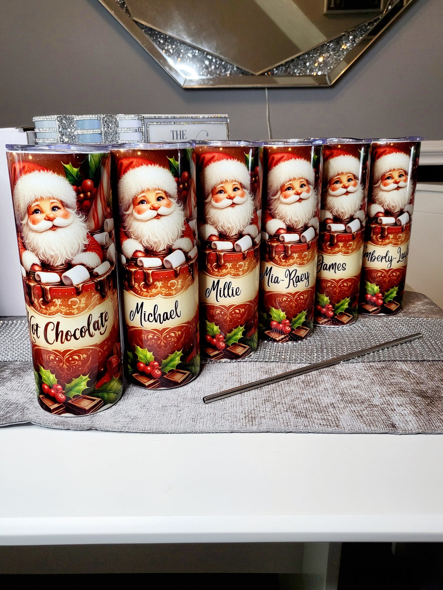 Personalised Santa 20oz Skinny Tumbler with Straw