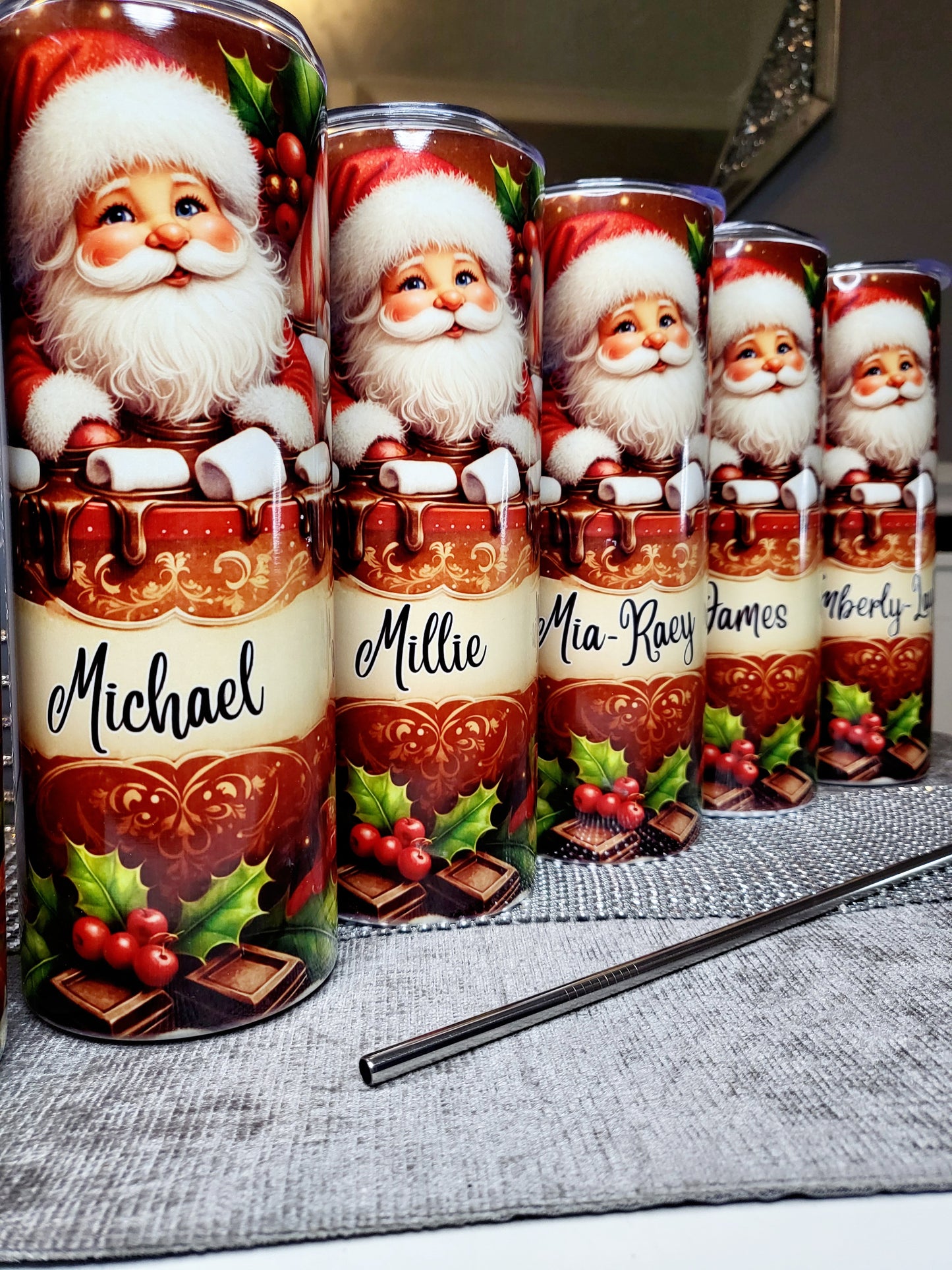 Personalised Santa 20oz Skinny Tumbler with Straw