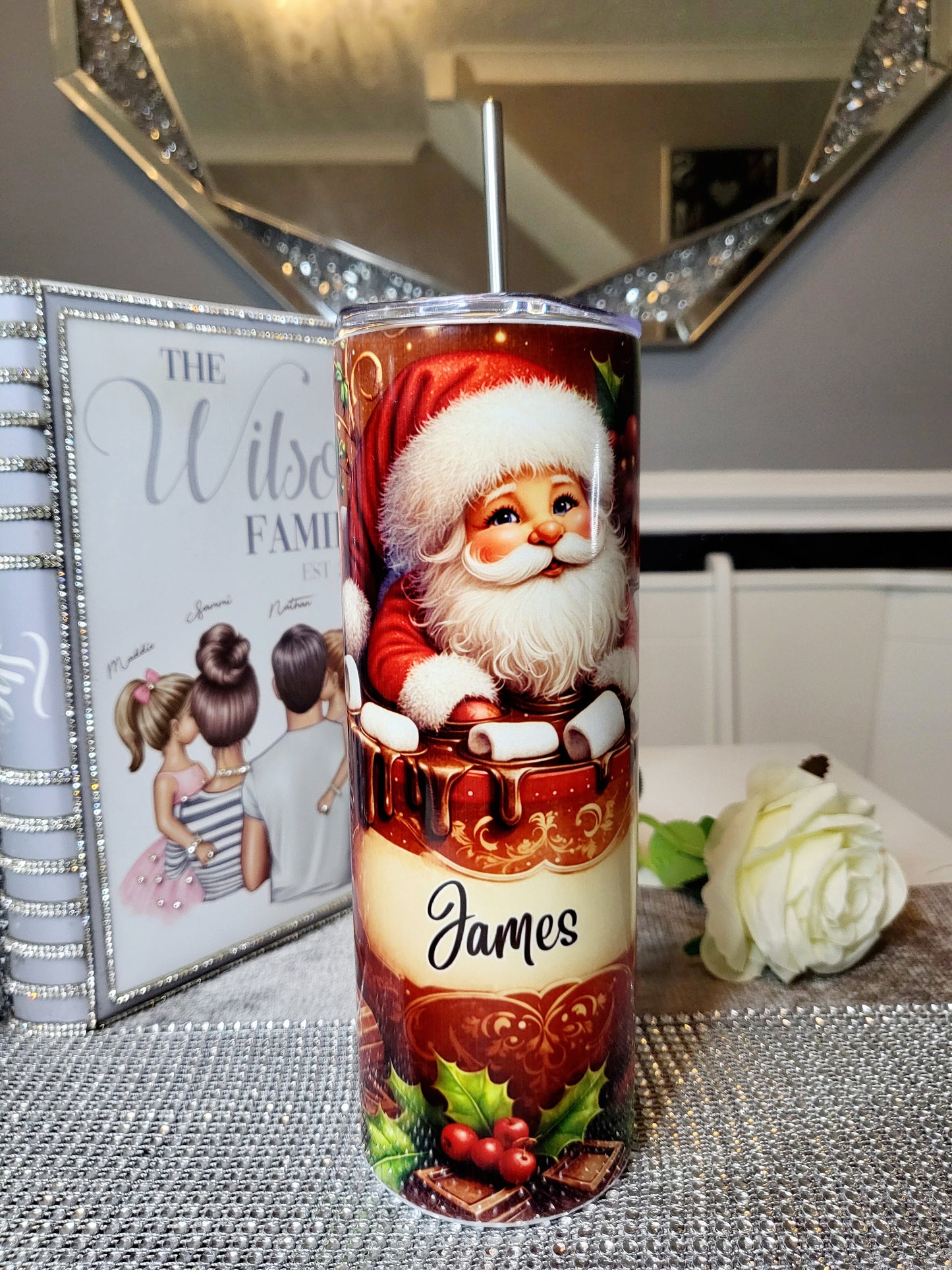 Personalised Santa 20oz Skinny Tumbler with Straw