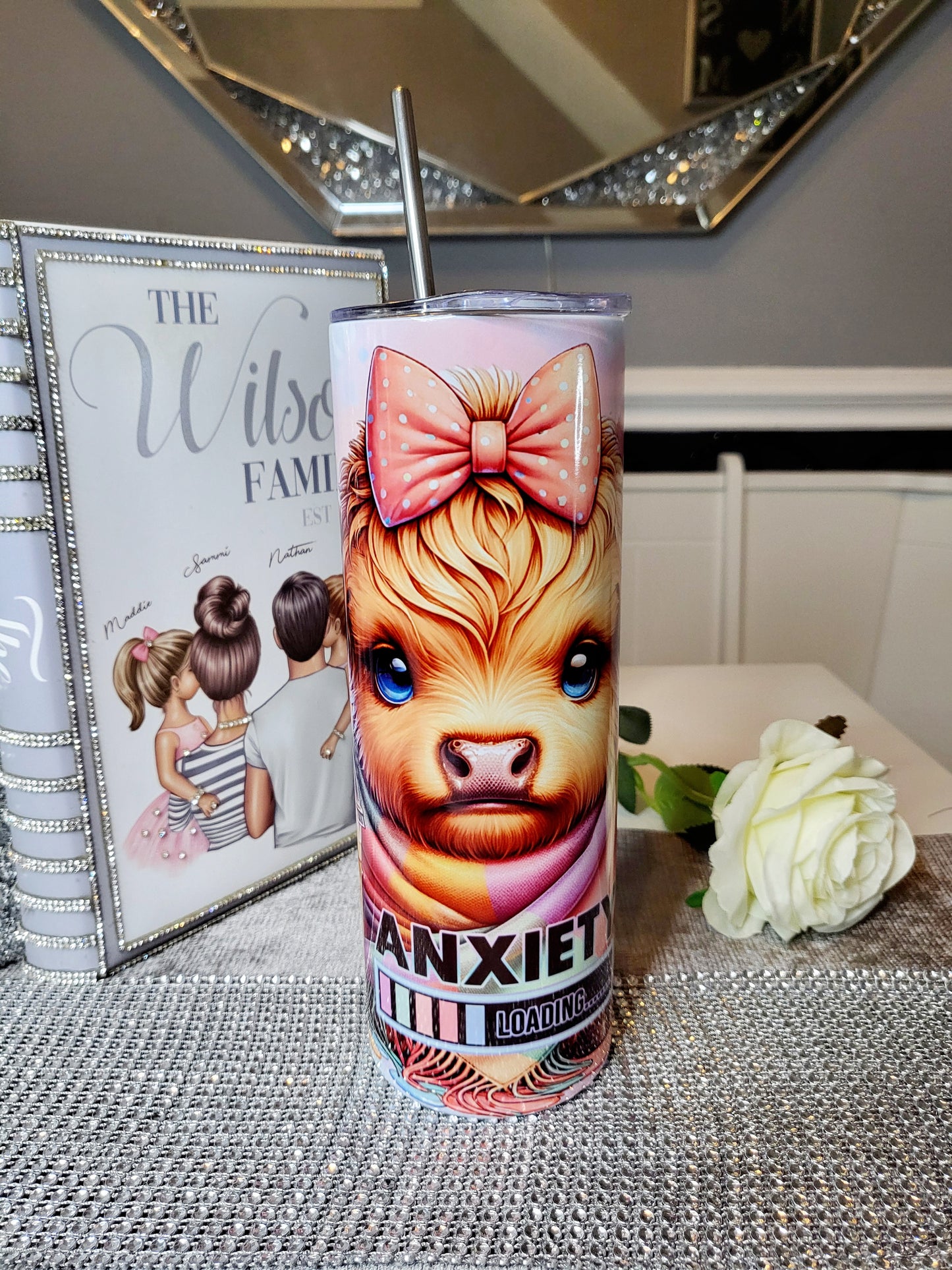 Highland Cow 20oz Skinny Tumbler with Straw - "Anxiety Loading"