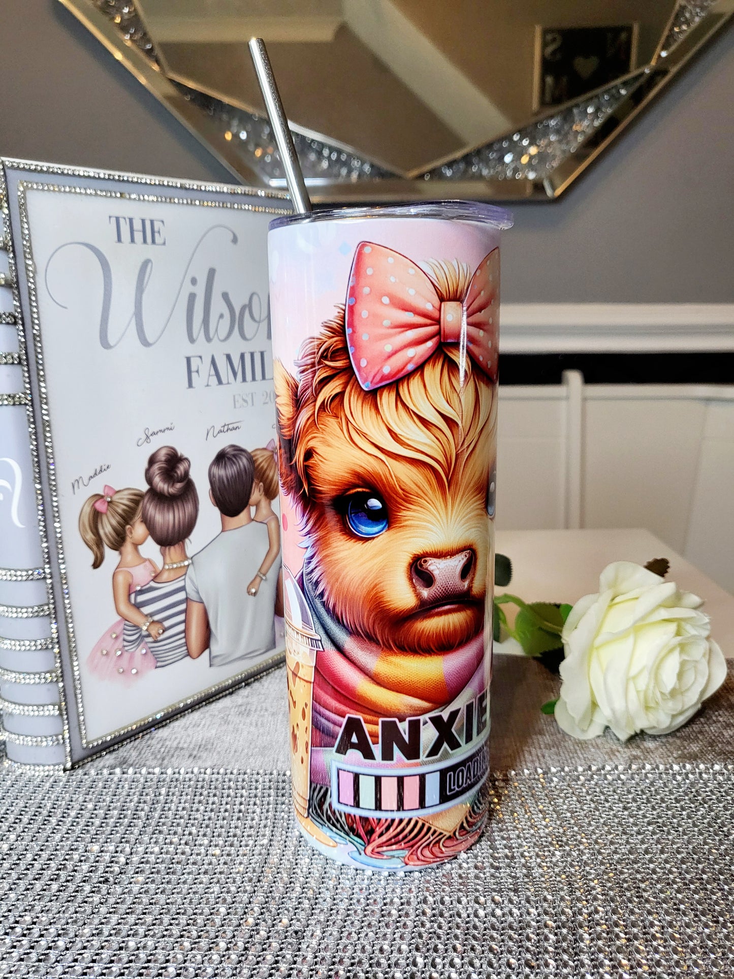 Highland Cow 20oz Skinny Tumbler with Straw - "Anxiety Loading"