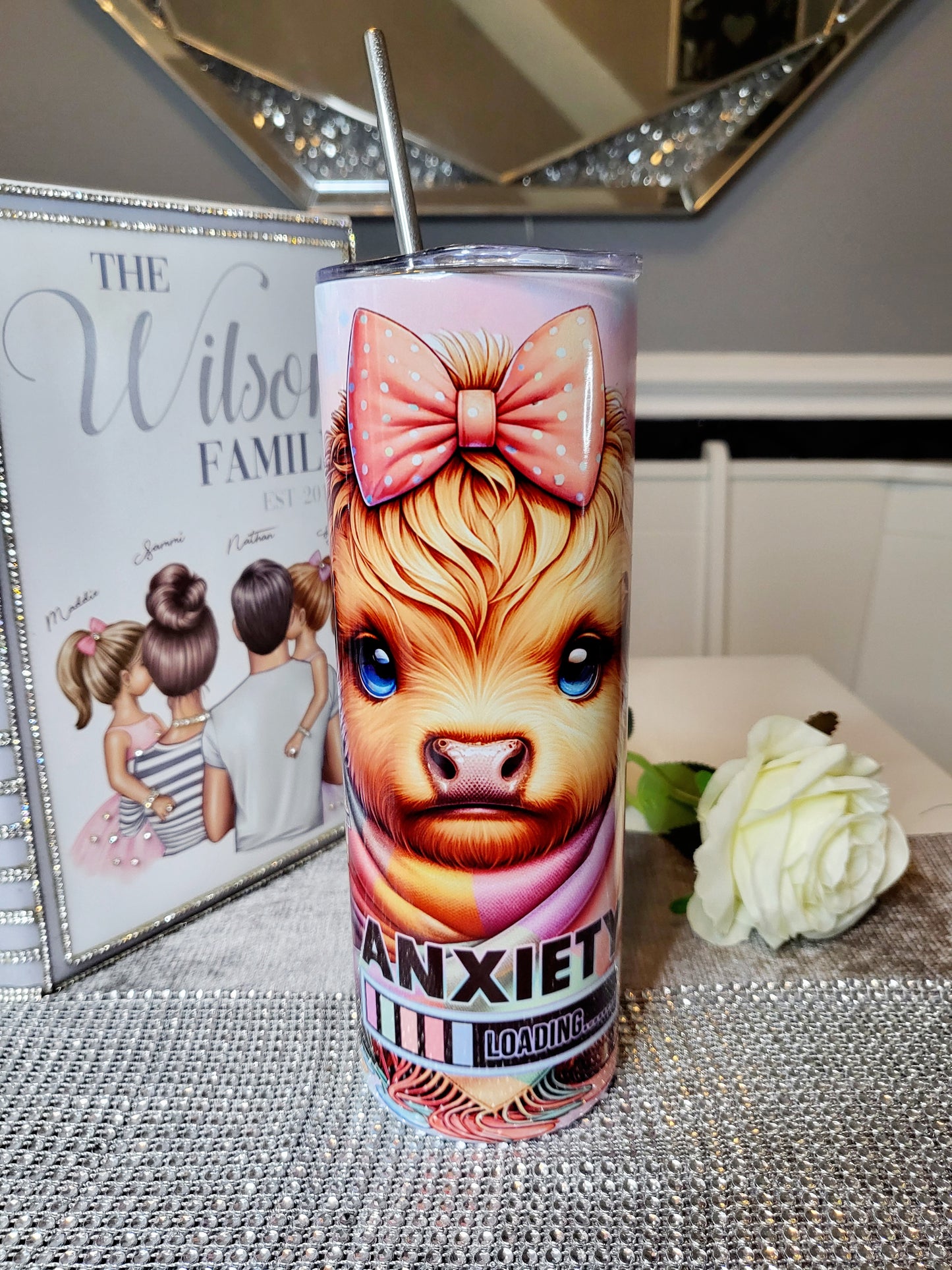 Highland Cow 20oz Skinny Tumbler with Straw - "Anxiety Loading"