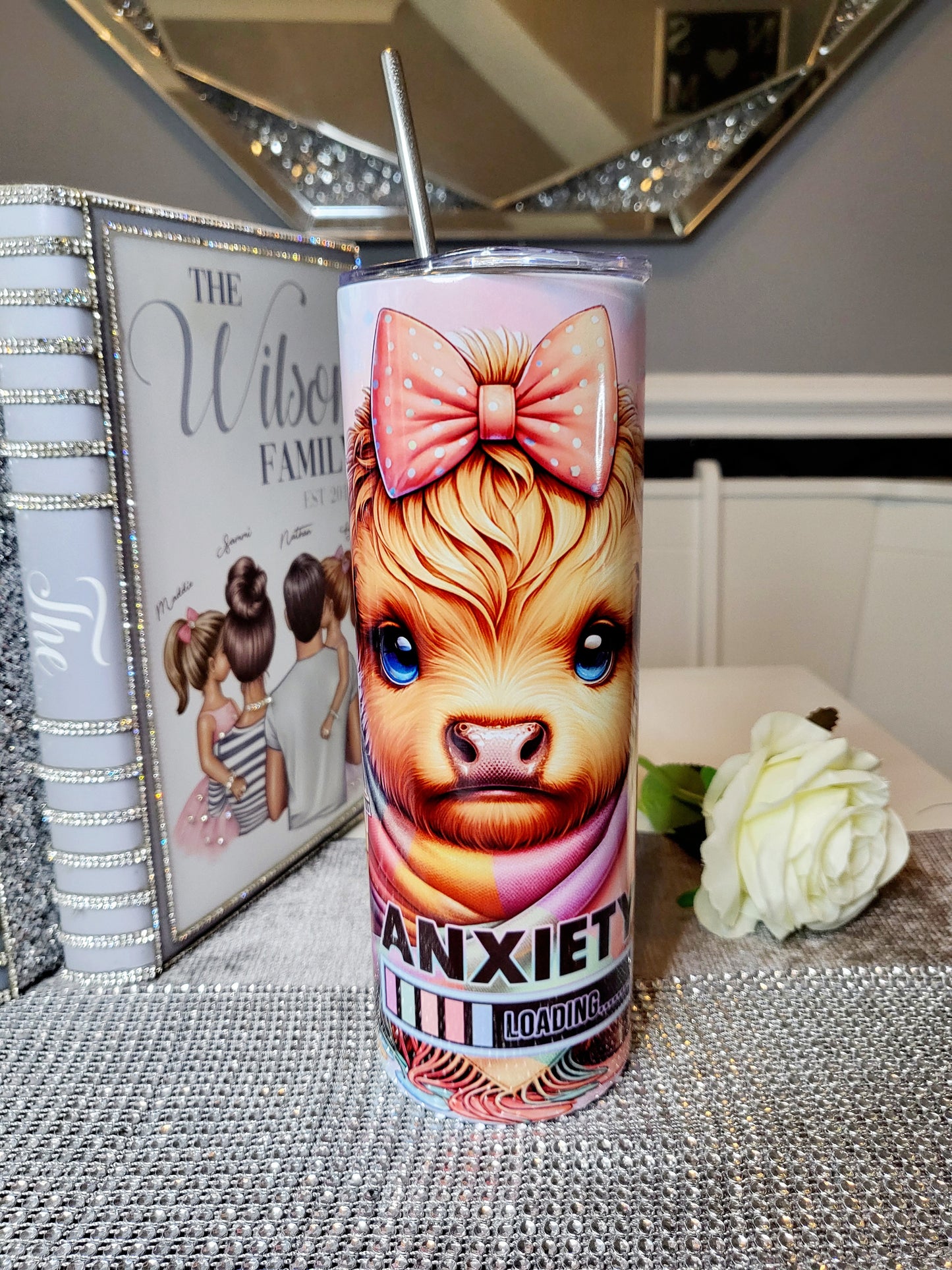 Highland Cow 20oz Skinny Tumbler with Straw - "Anxiety Loading"