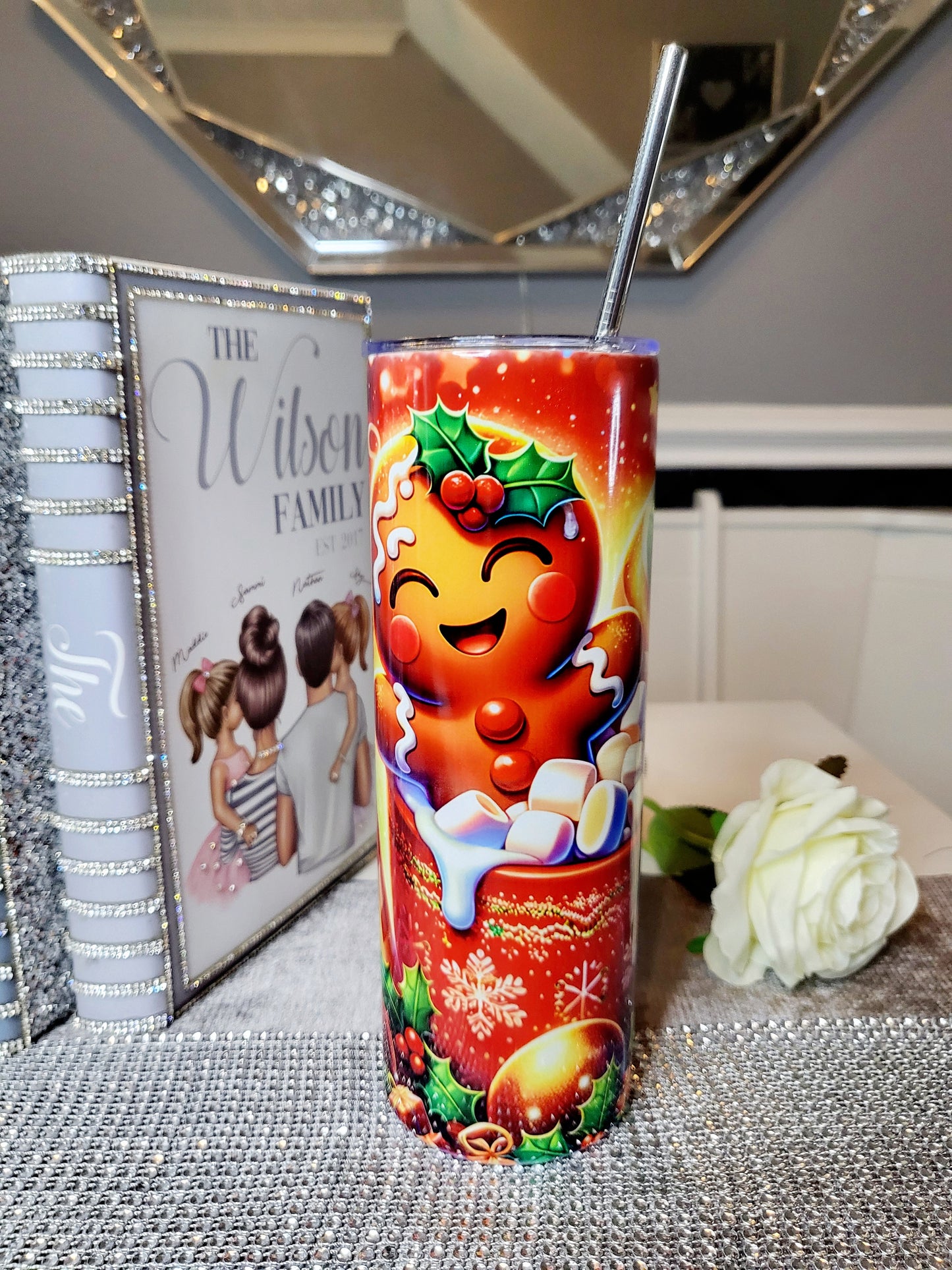 Personalised Gingerbread 20oz Skinny Tumbler with Straw