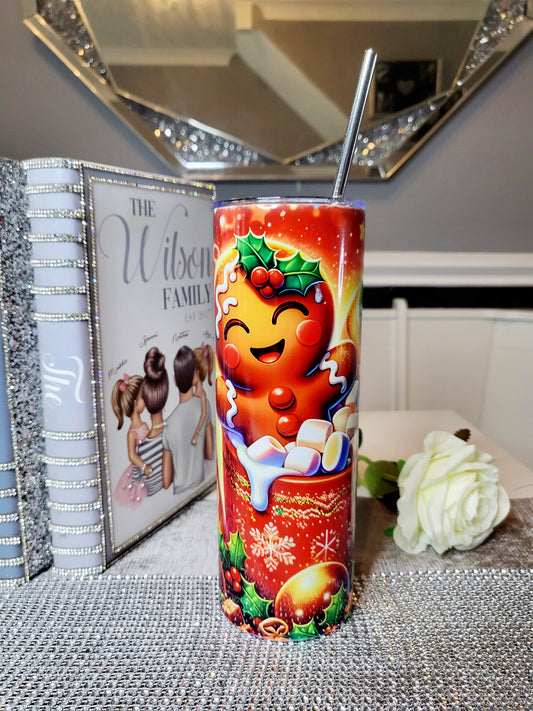 Personalised Gingerbread 20oz Skinny Tumbler with Straw