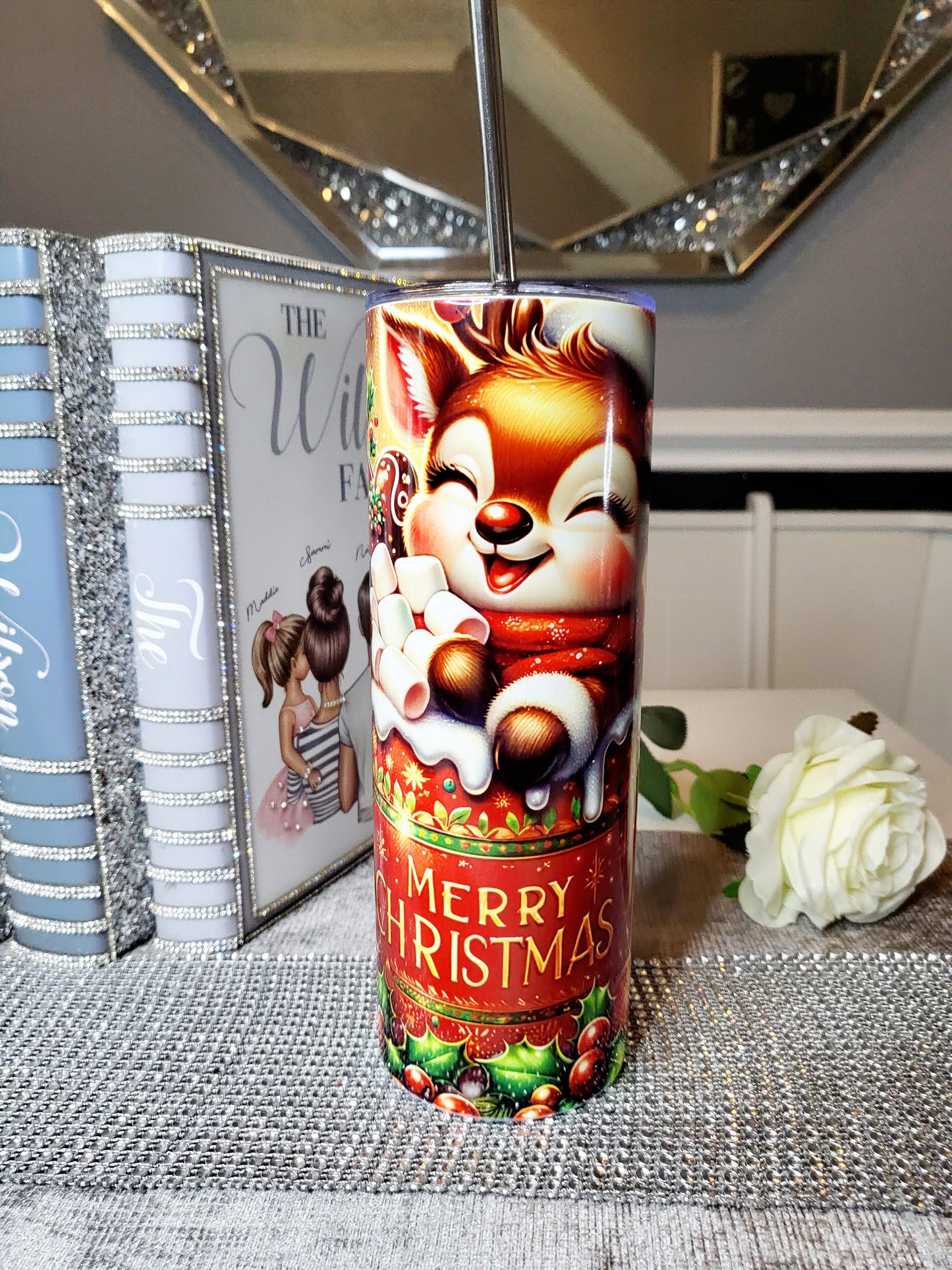 Personalised Reindeer 20oz Skinny Tumbler with Straw