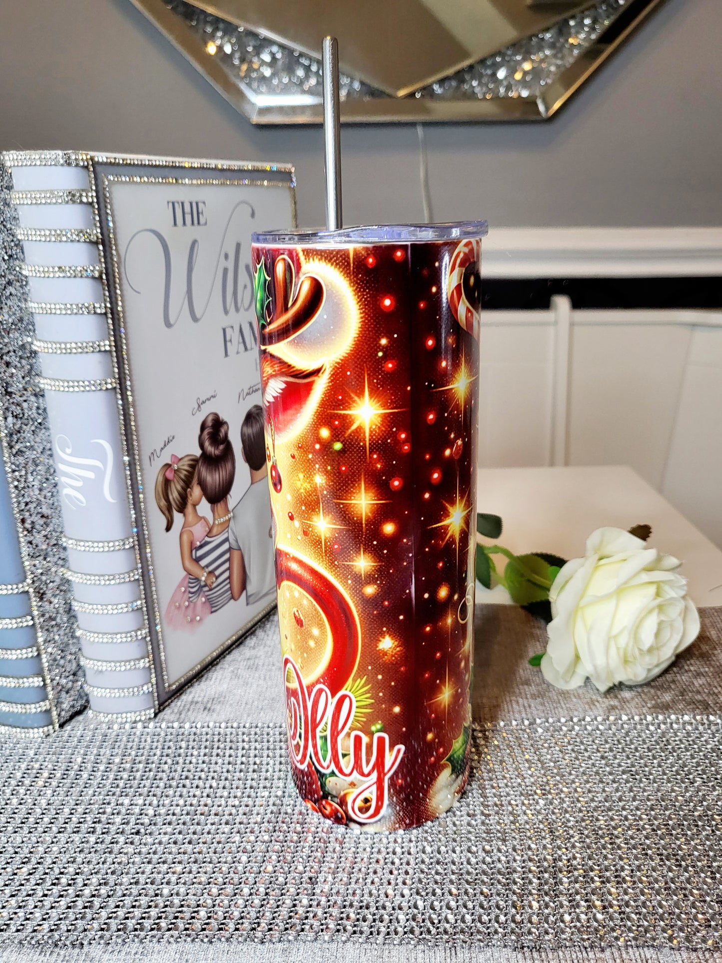 Personalised Reindeer 20oz Skinny Tumbler with Straw