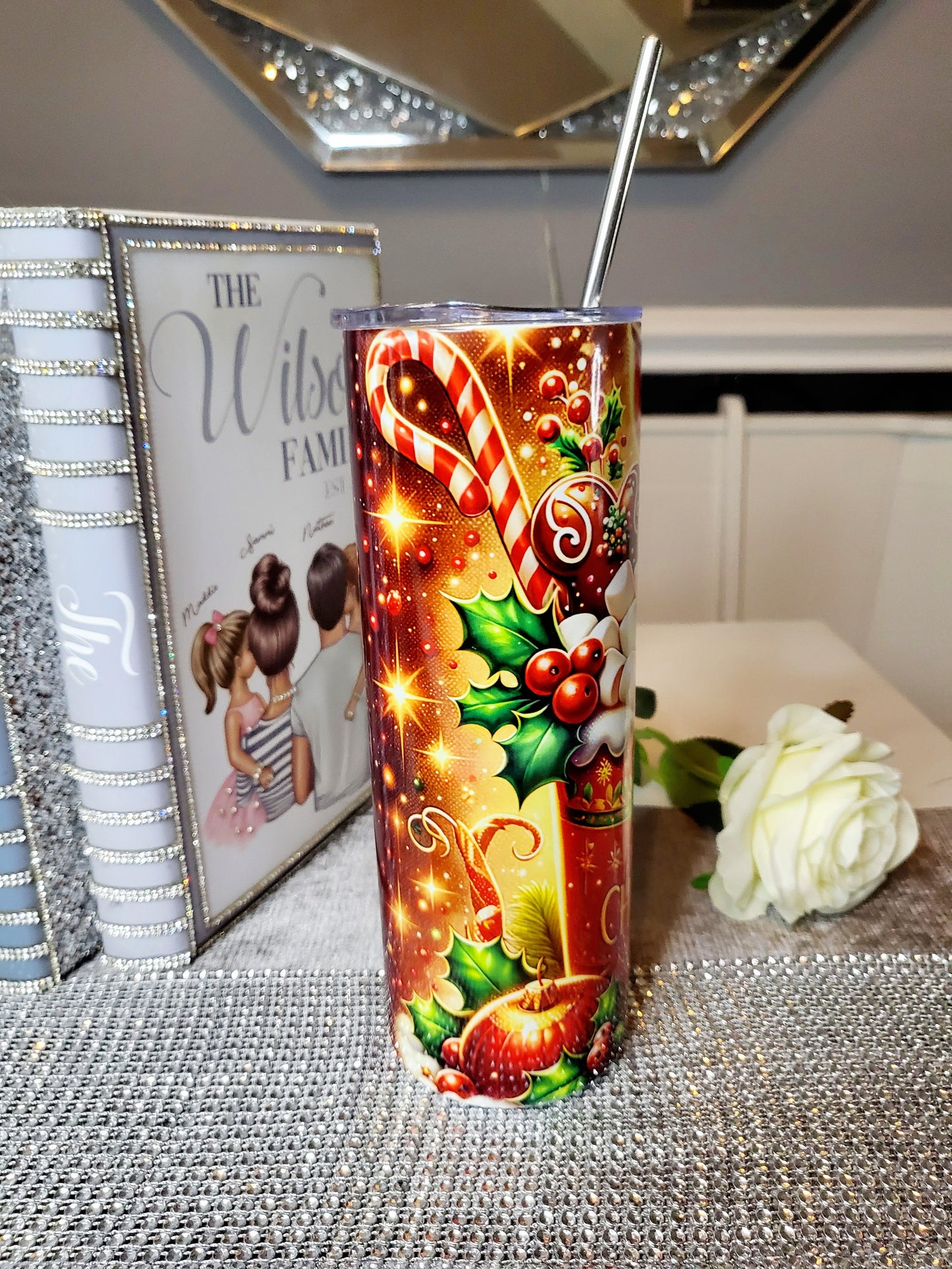 Personalised Reindeer 20oz Skinny Tumbler with Straw