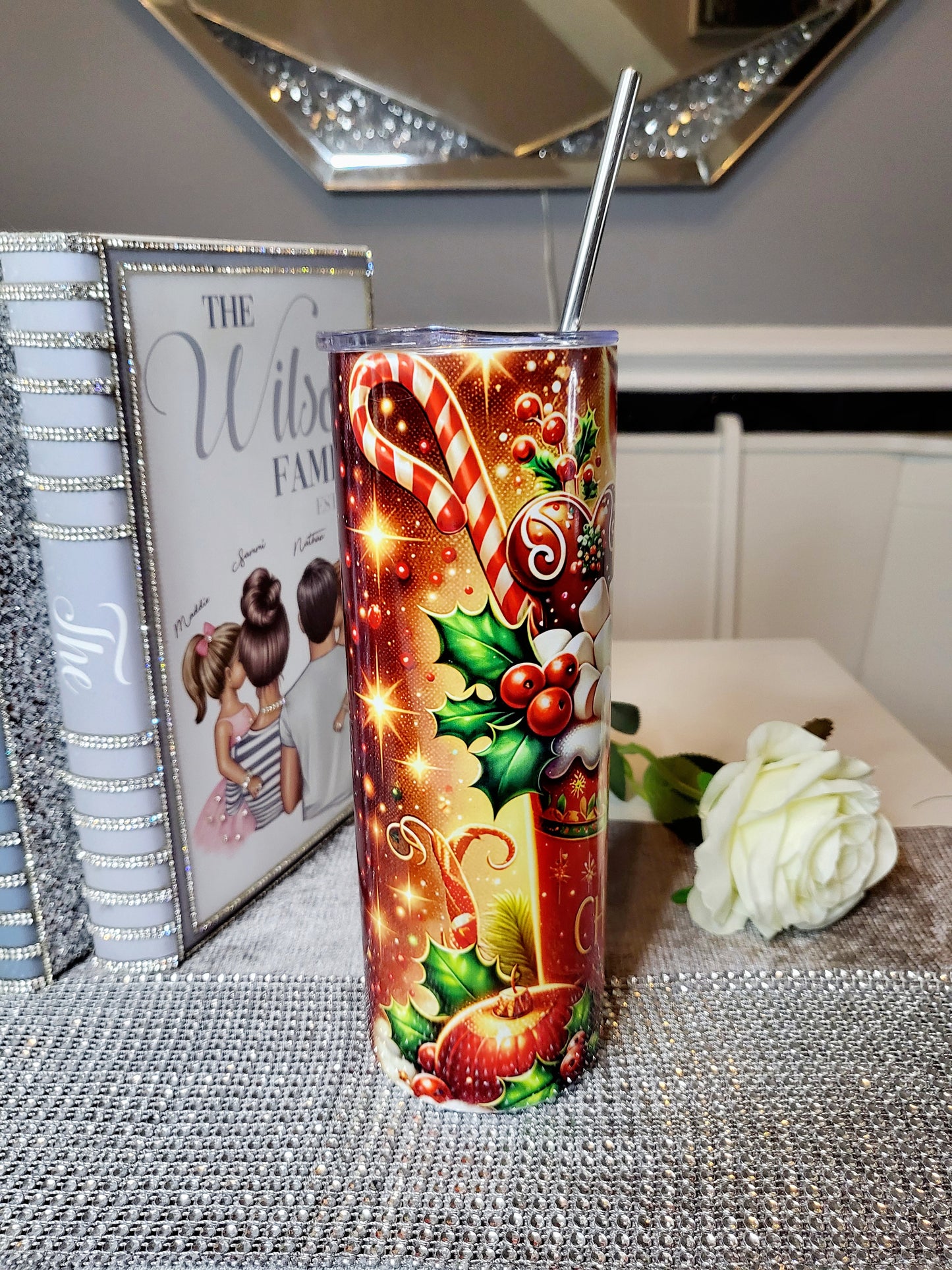 Personalised Reindeer 20oz Skinny Tumbler with Straw