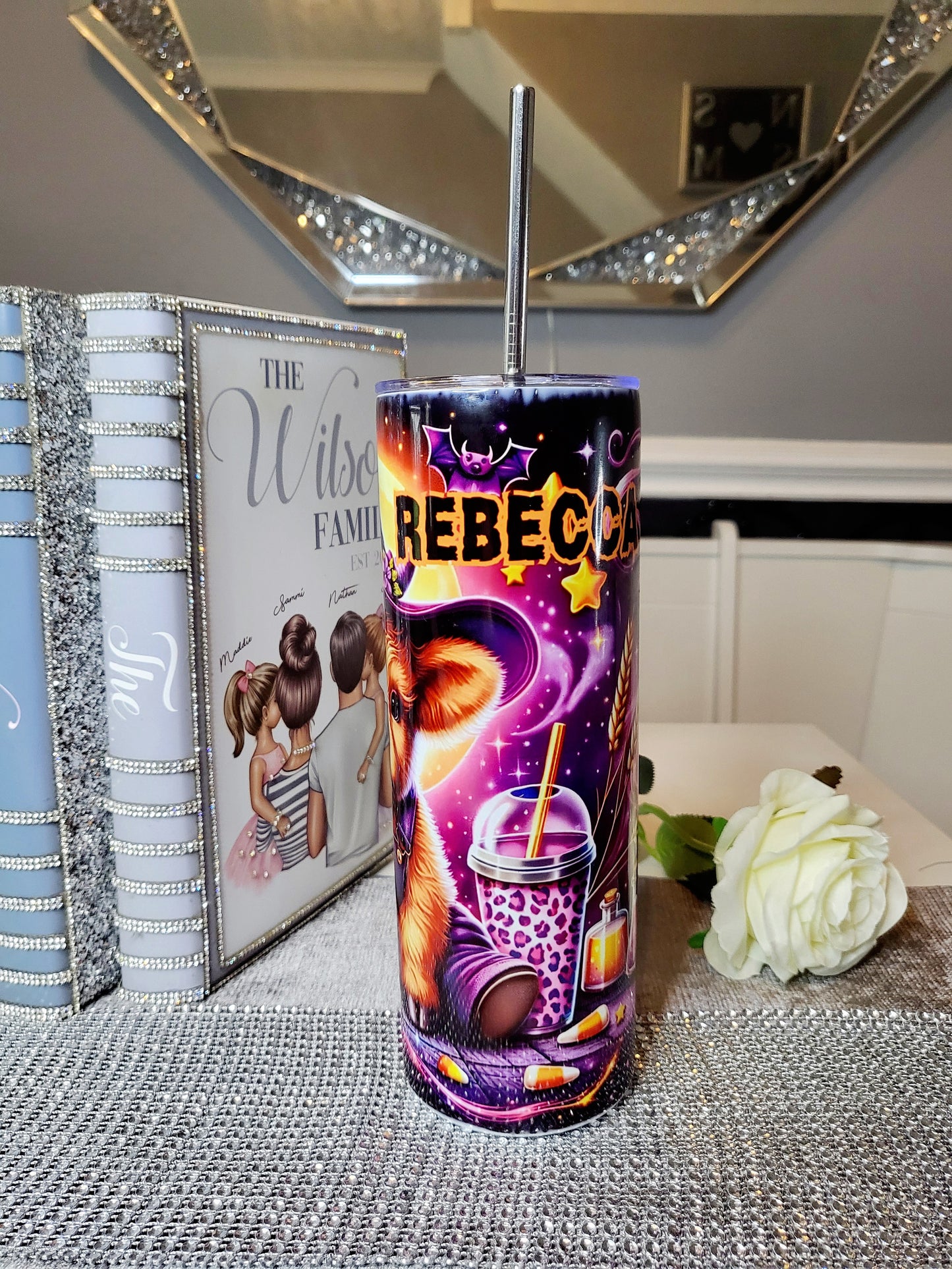 Personalised Halloween 20oz Skinny Tumbler with Straw