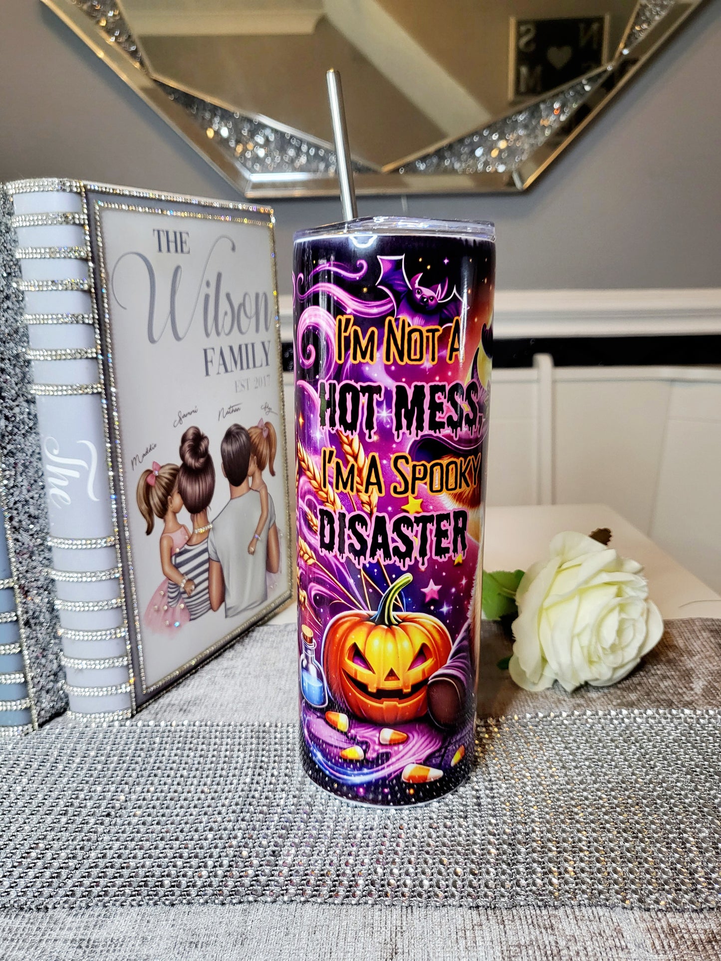 Personalised Halloween 20oz Skinny Tumbler with Straw