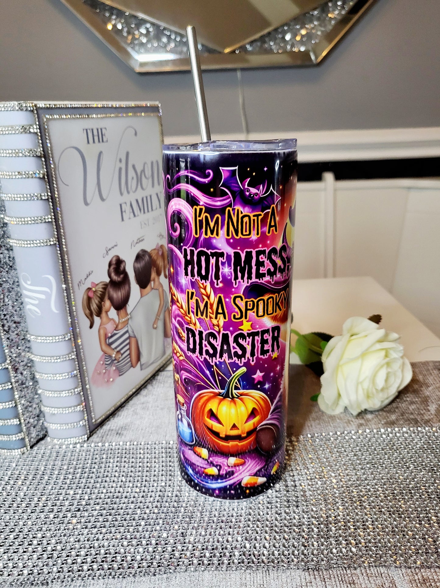 Personalised Halloween 20oz Skinny Tumbler with Straw